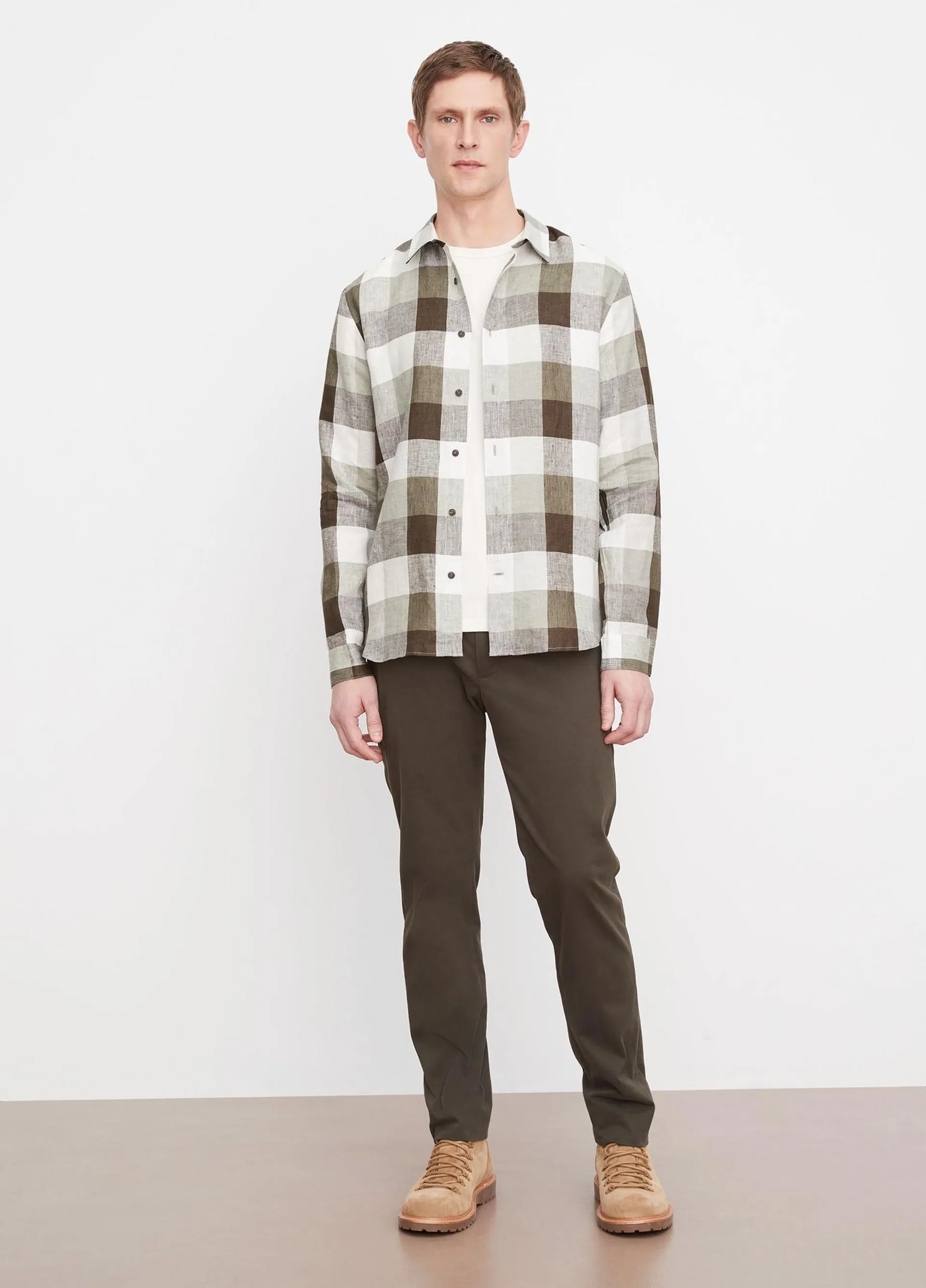 Madrid Buffalo Plaid Linen Long-Sleeve Shirt