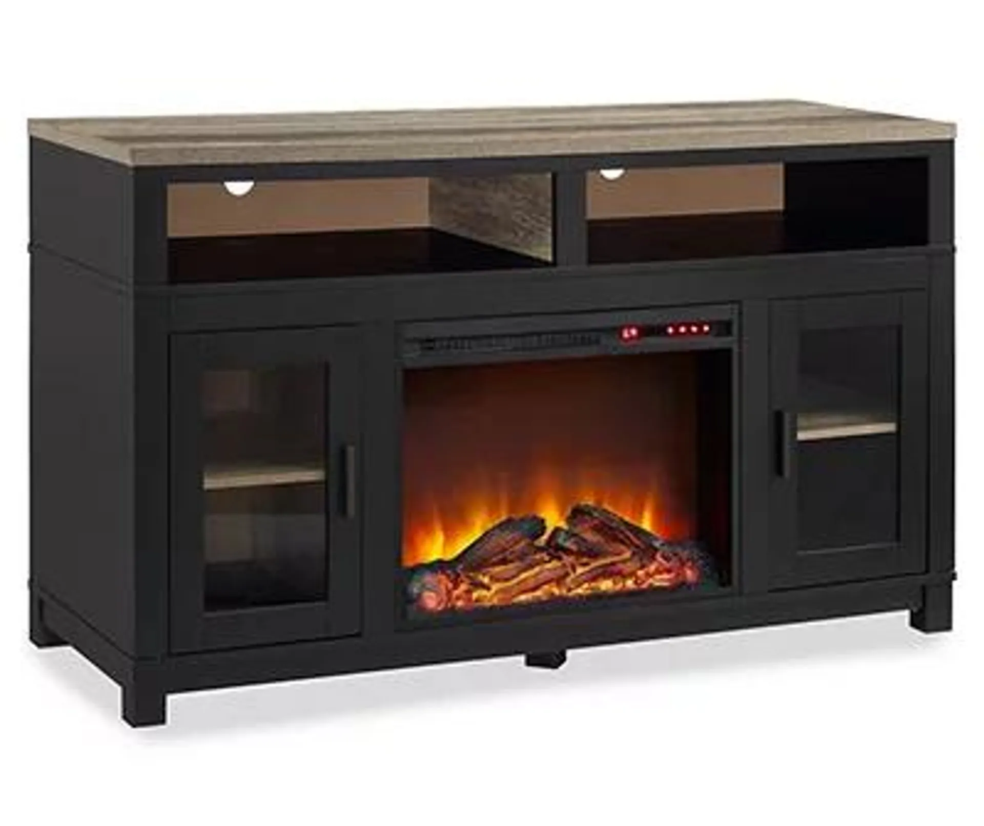 54" Bridgeport Black Glass Door Electric Fireplace Console