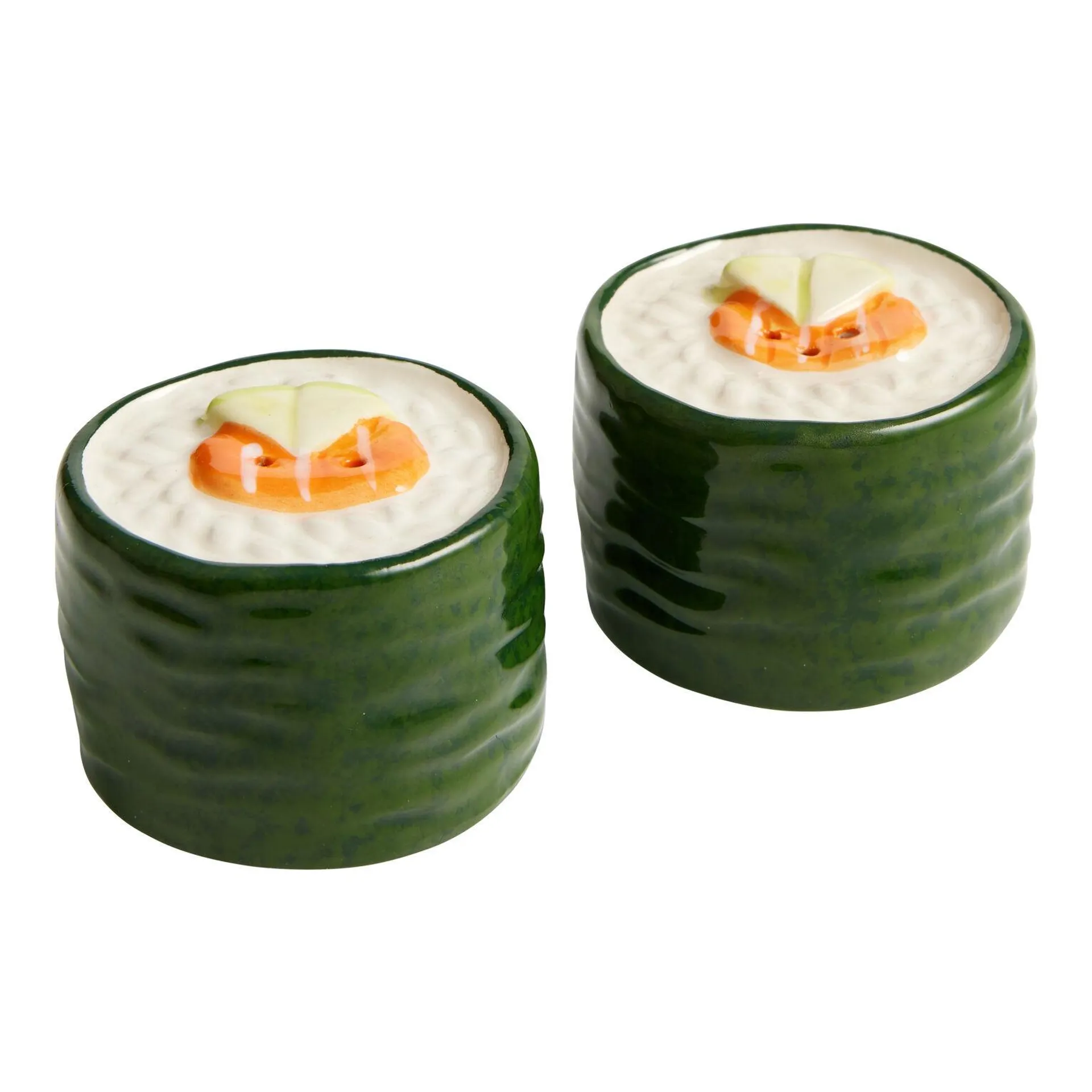 Hand Painted Ceramic Sushi Roll Salt and Pepper Shaker Set