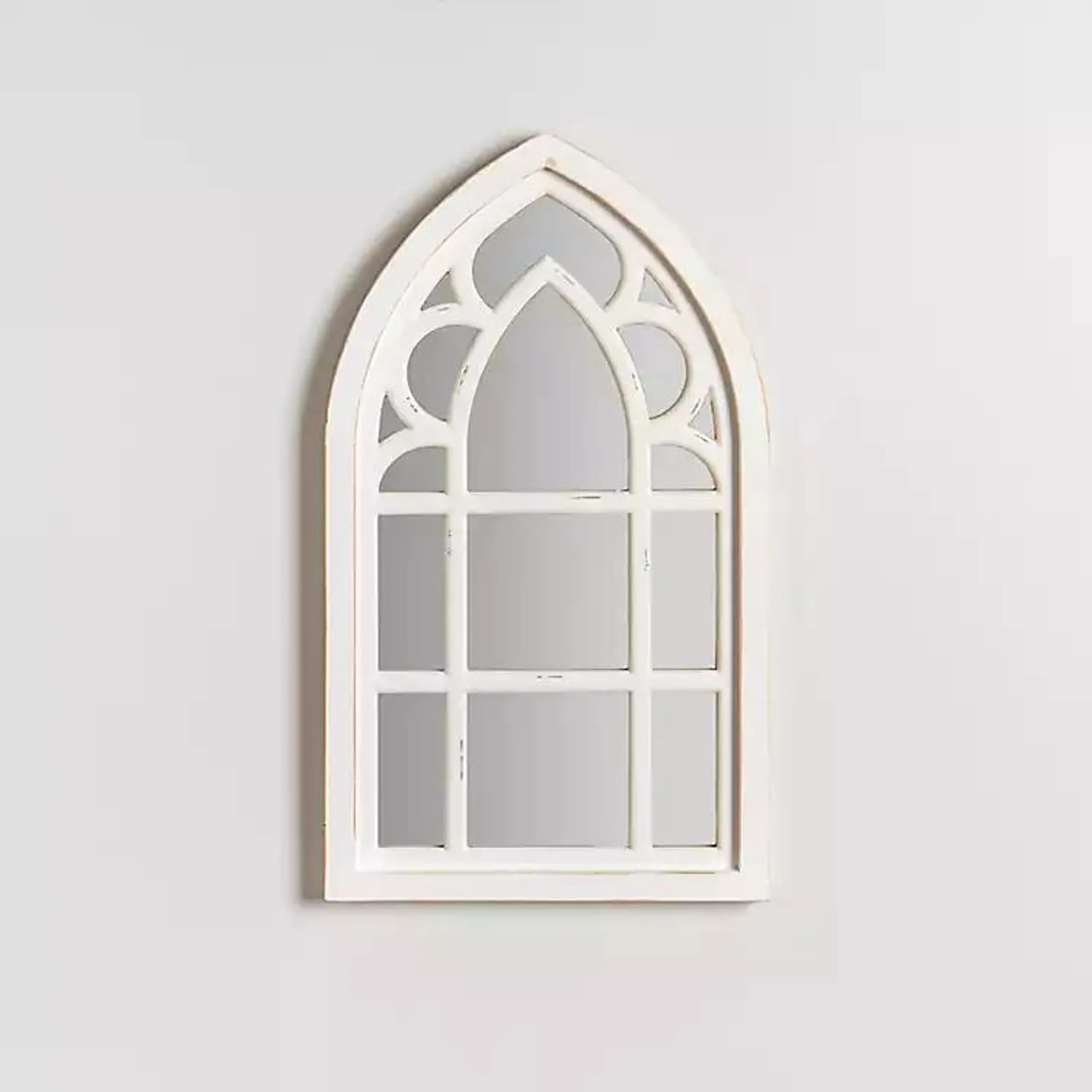 White Wood Cathedral Wall Mirror, 24 in.