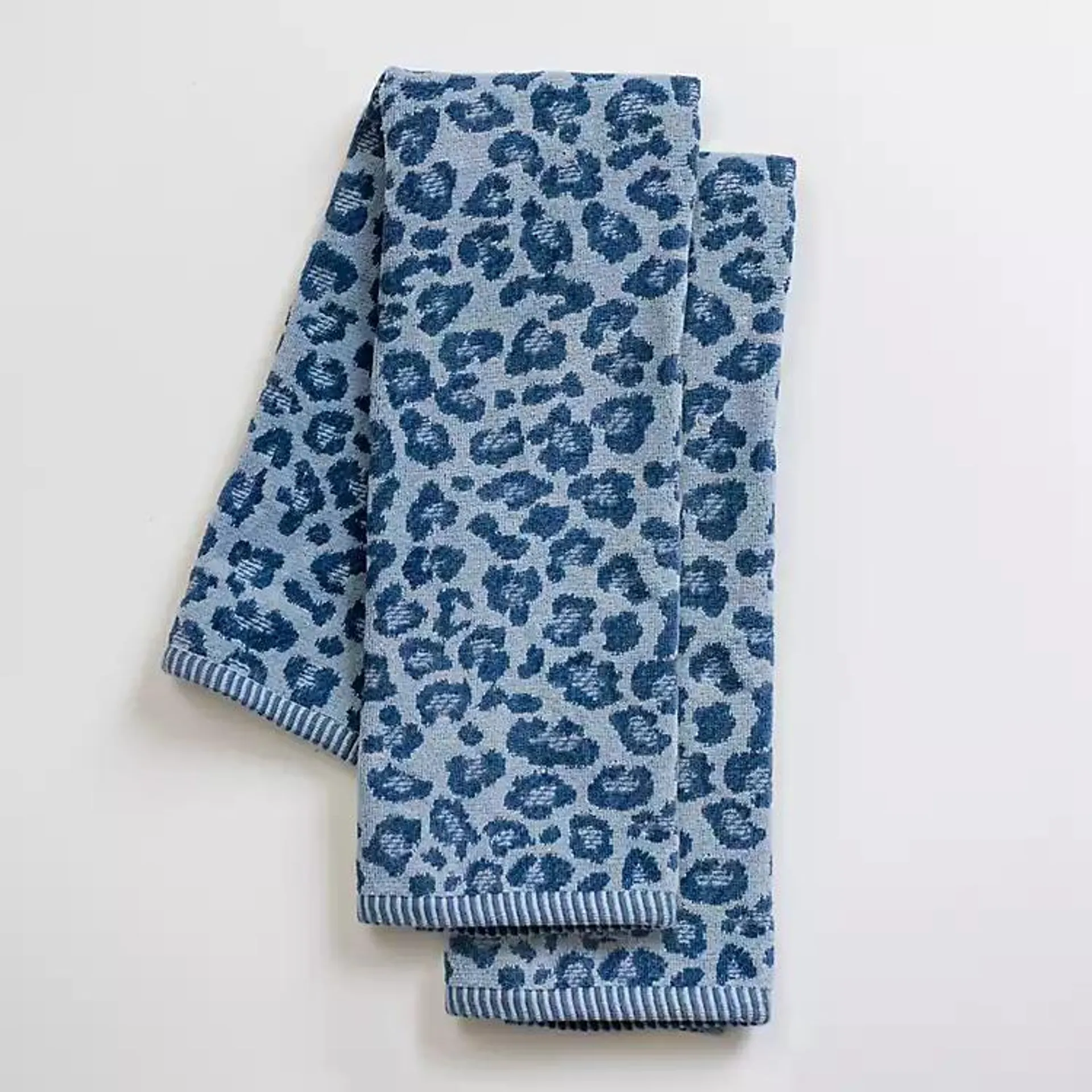 Blue Leopard Print Velour Hand Towels, Set of 2