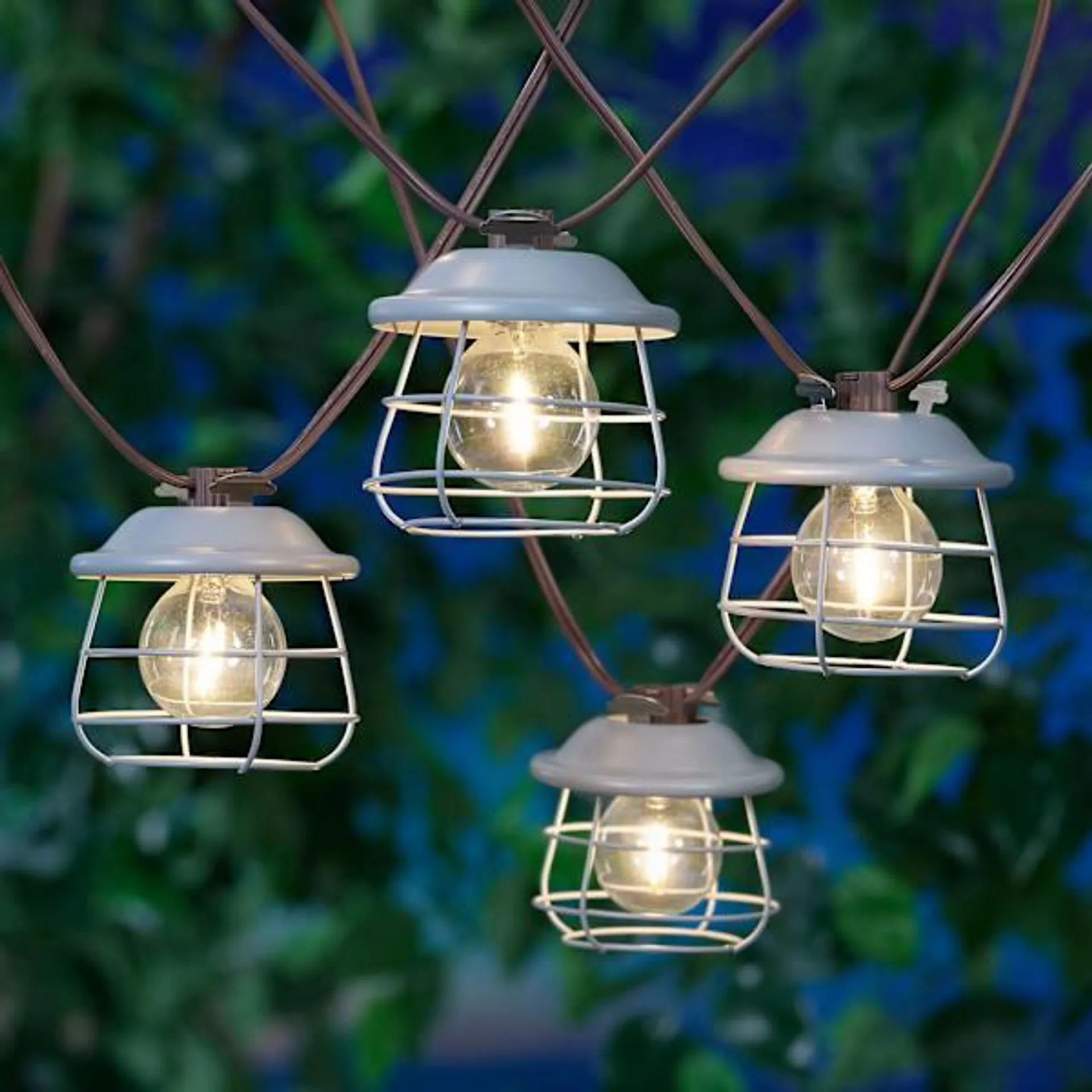 10-Count UL LED Filament Grey Metal Lantern Patio Lights