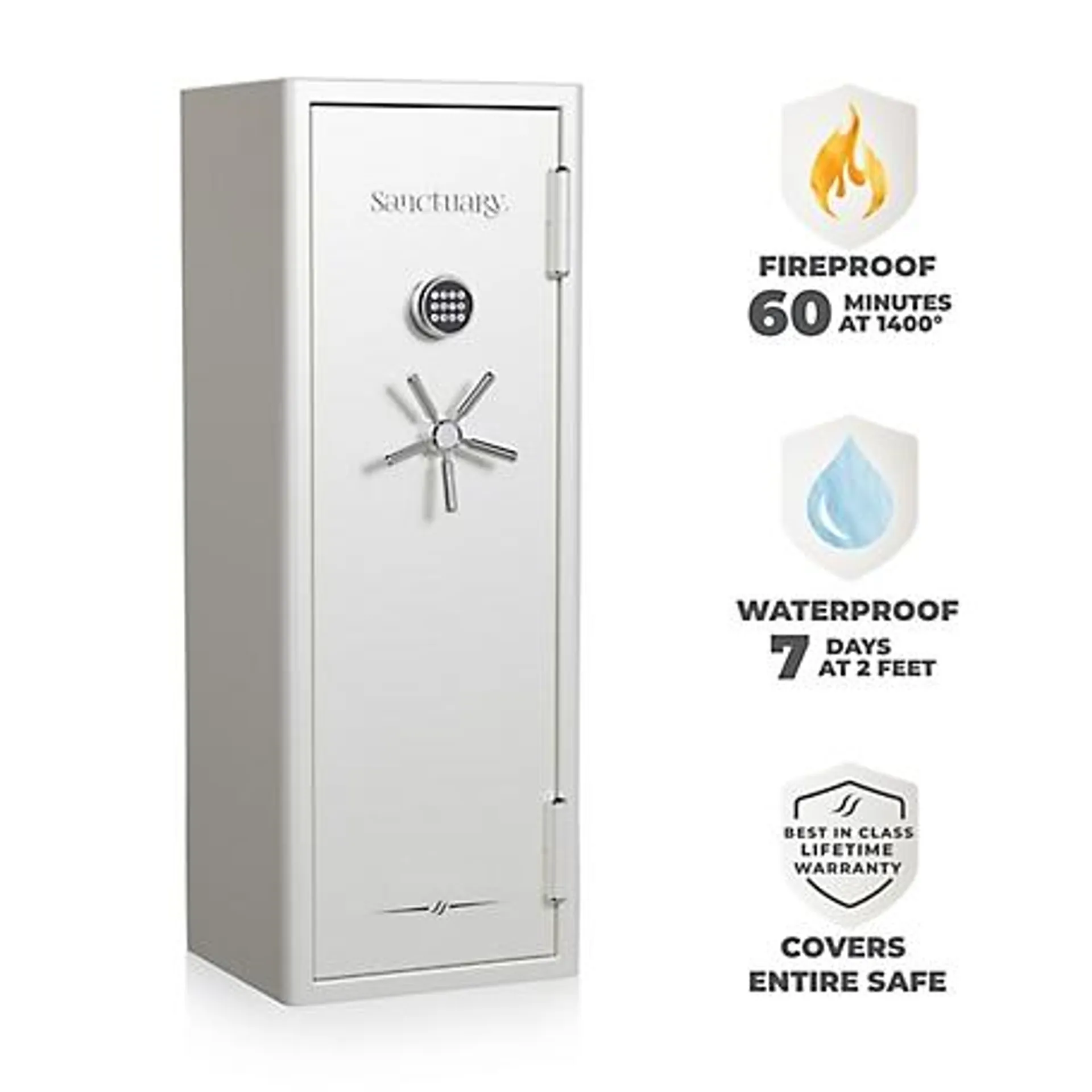 Sanctuary Executive Fire and Waterproof Home & Office Safe with Electronic Lock, White Pearl Metallic Gloss Finish