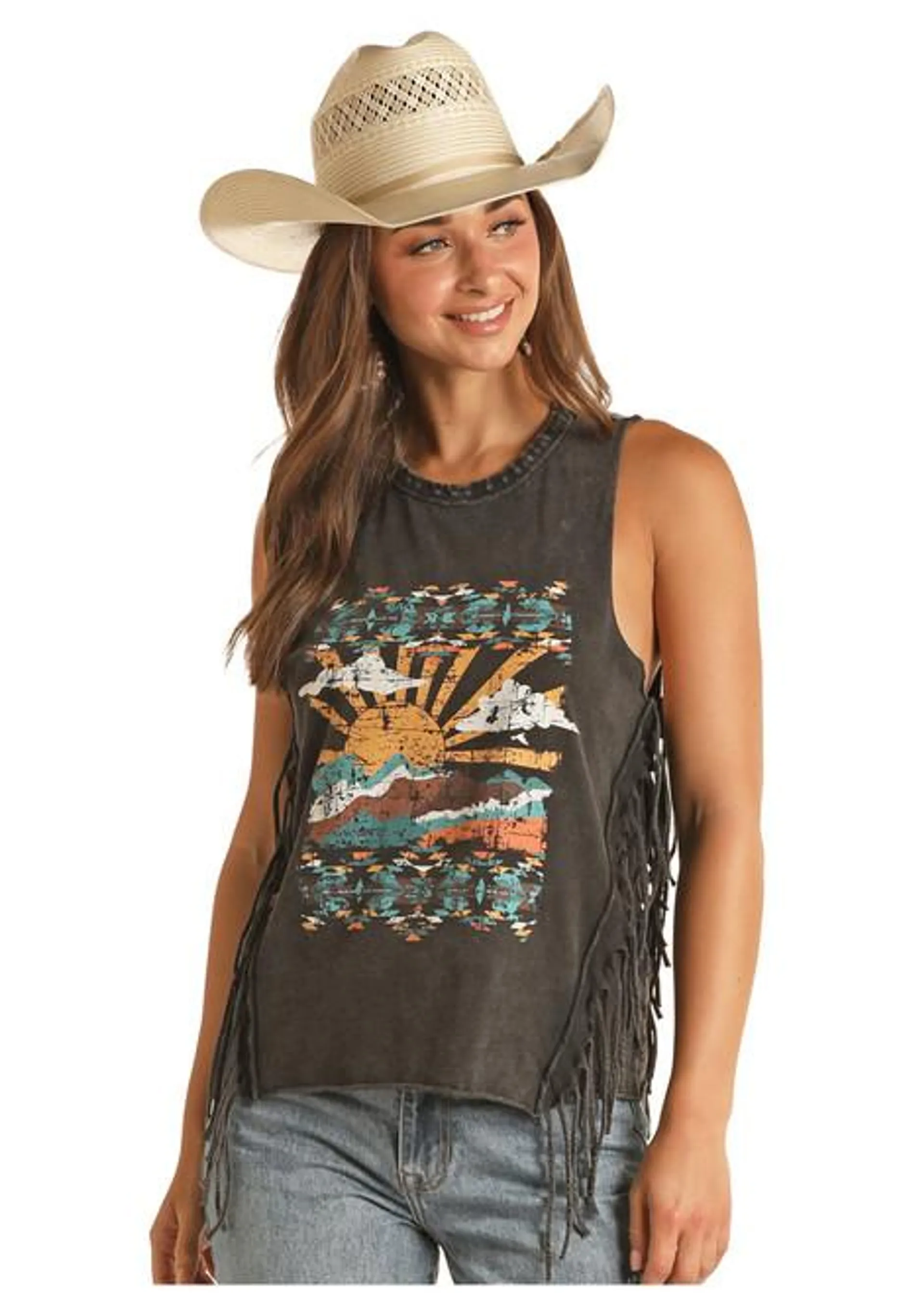 Panhandle Womens Grey Graphic Tank Top