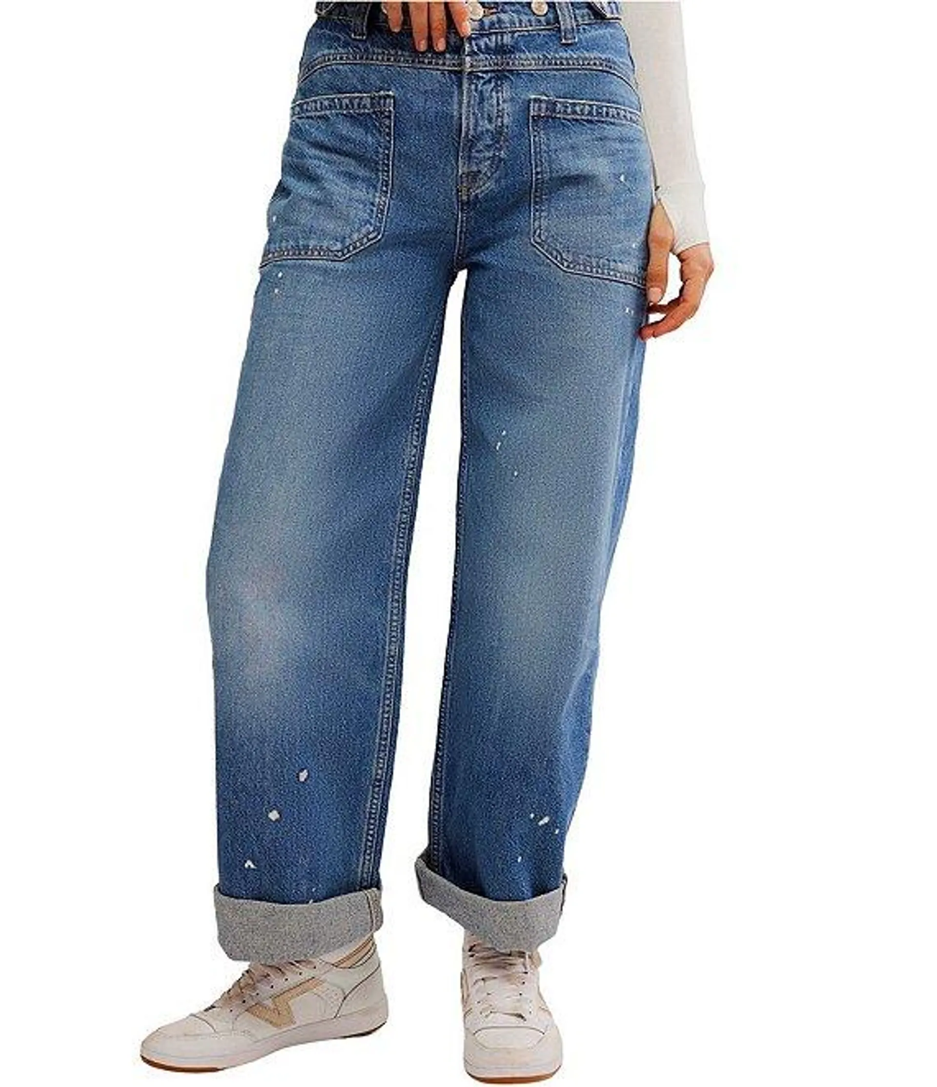 Palmer Mid Rise Relaxed Button Waist Cuffed Jeans