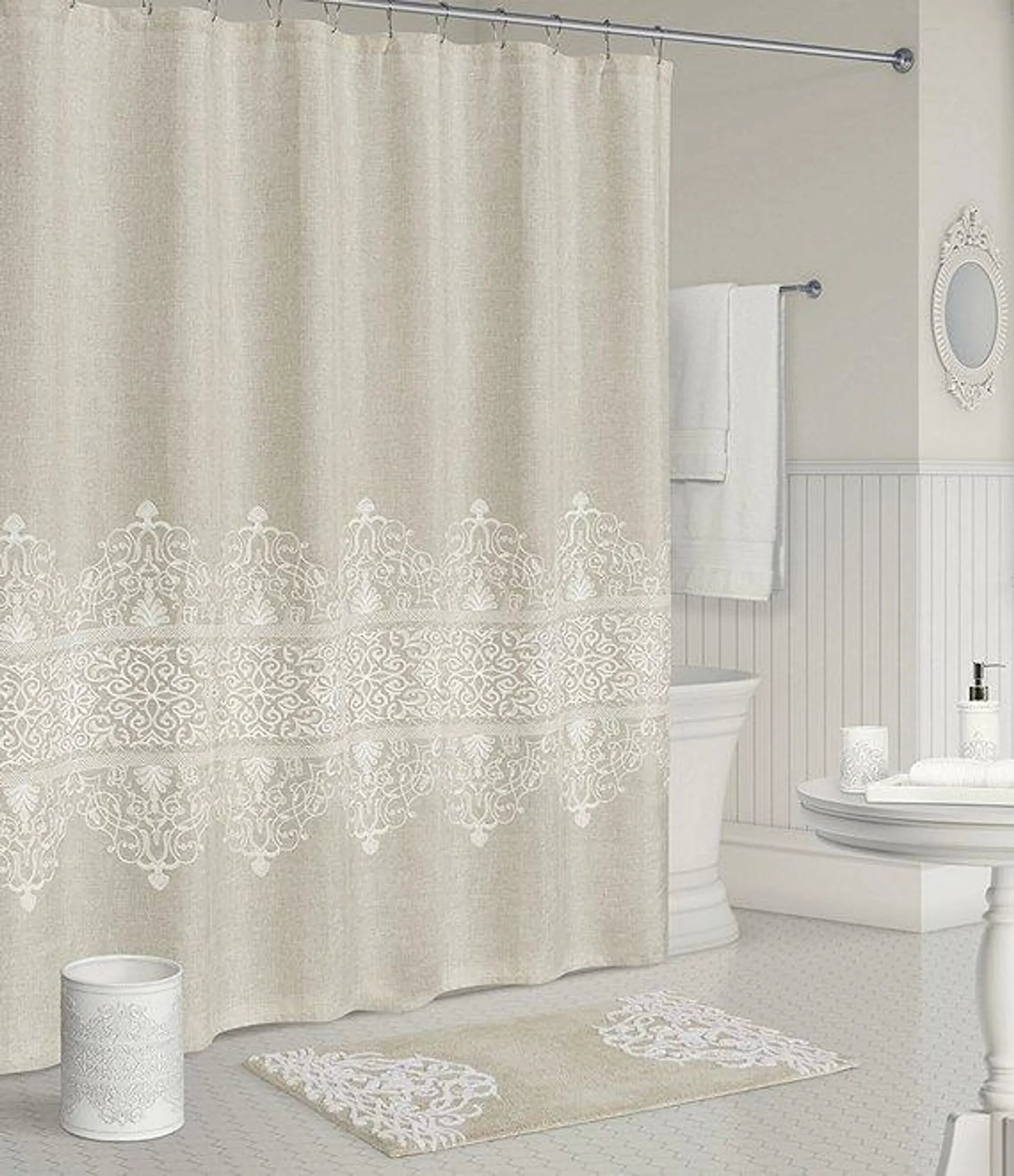 Lauralynn Damask Chainstitch Embroidered Shower Curtain