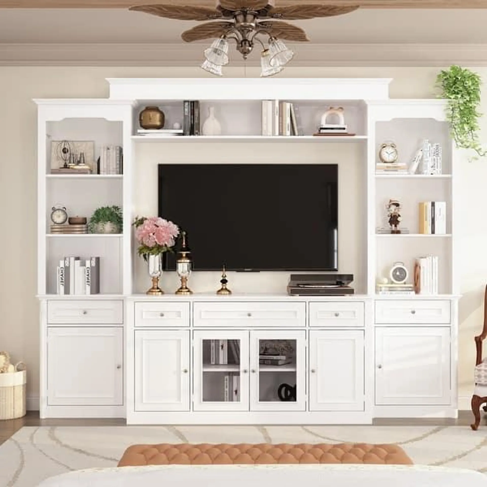 104.3"x82.3" Complete Entertainment Wall Unit White TV Stand Display