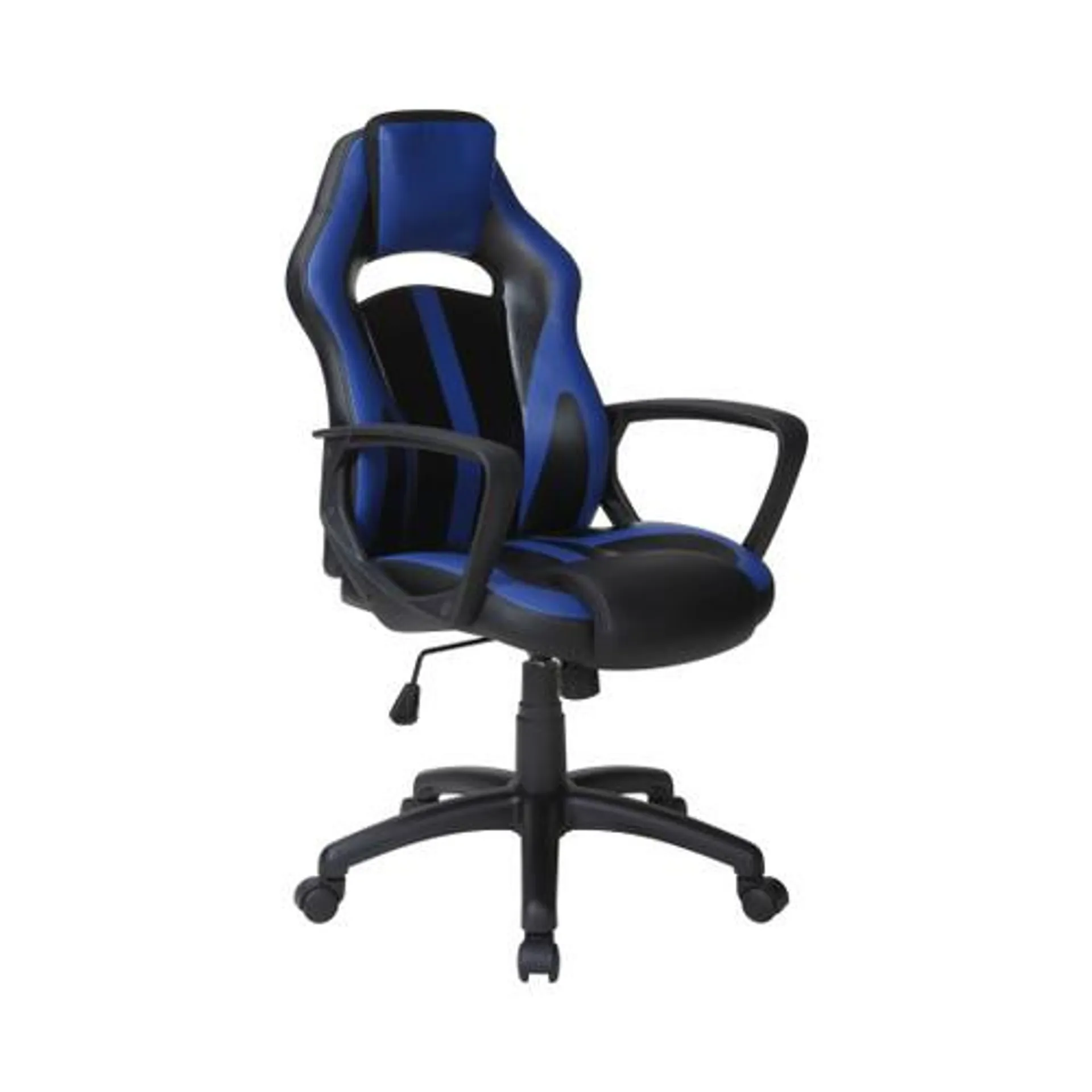 Victory Gaming Chair in Black Faux Leather with Blue Accents