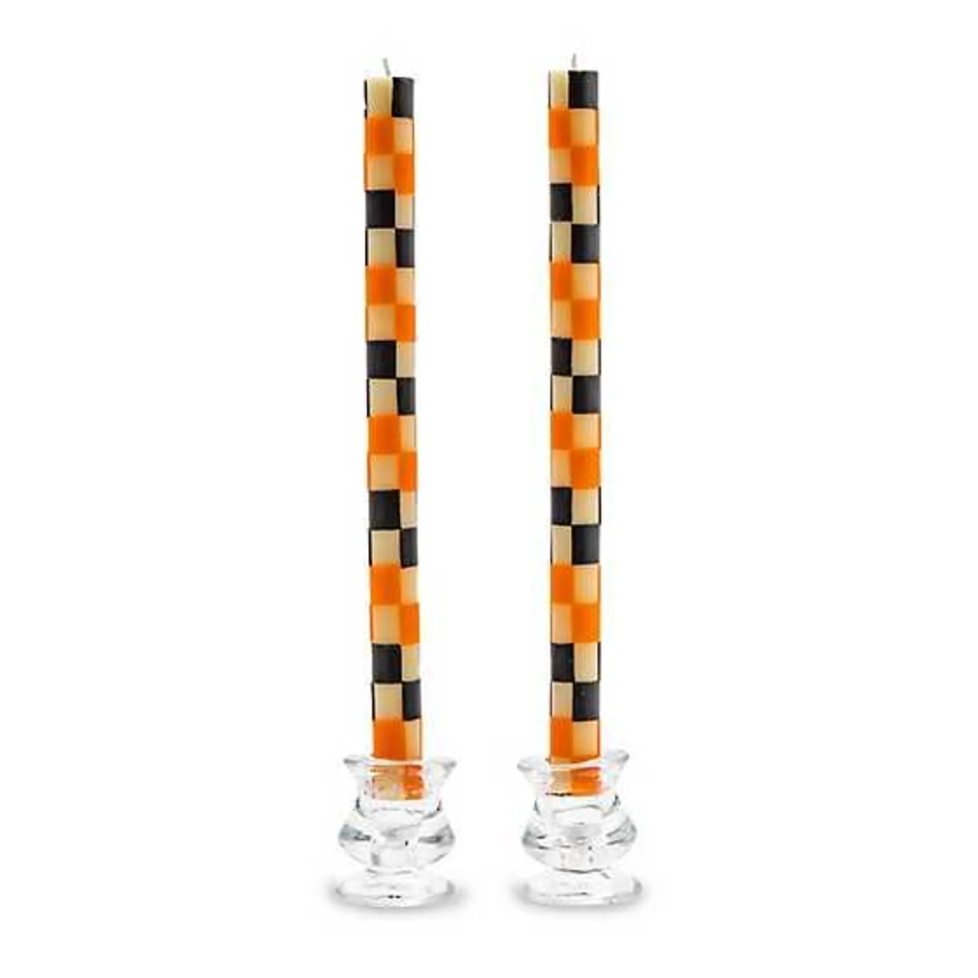 Check Black & Orange Dinner Candles, Set of 2