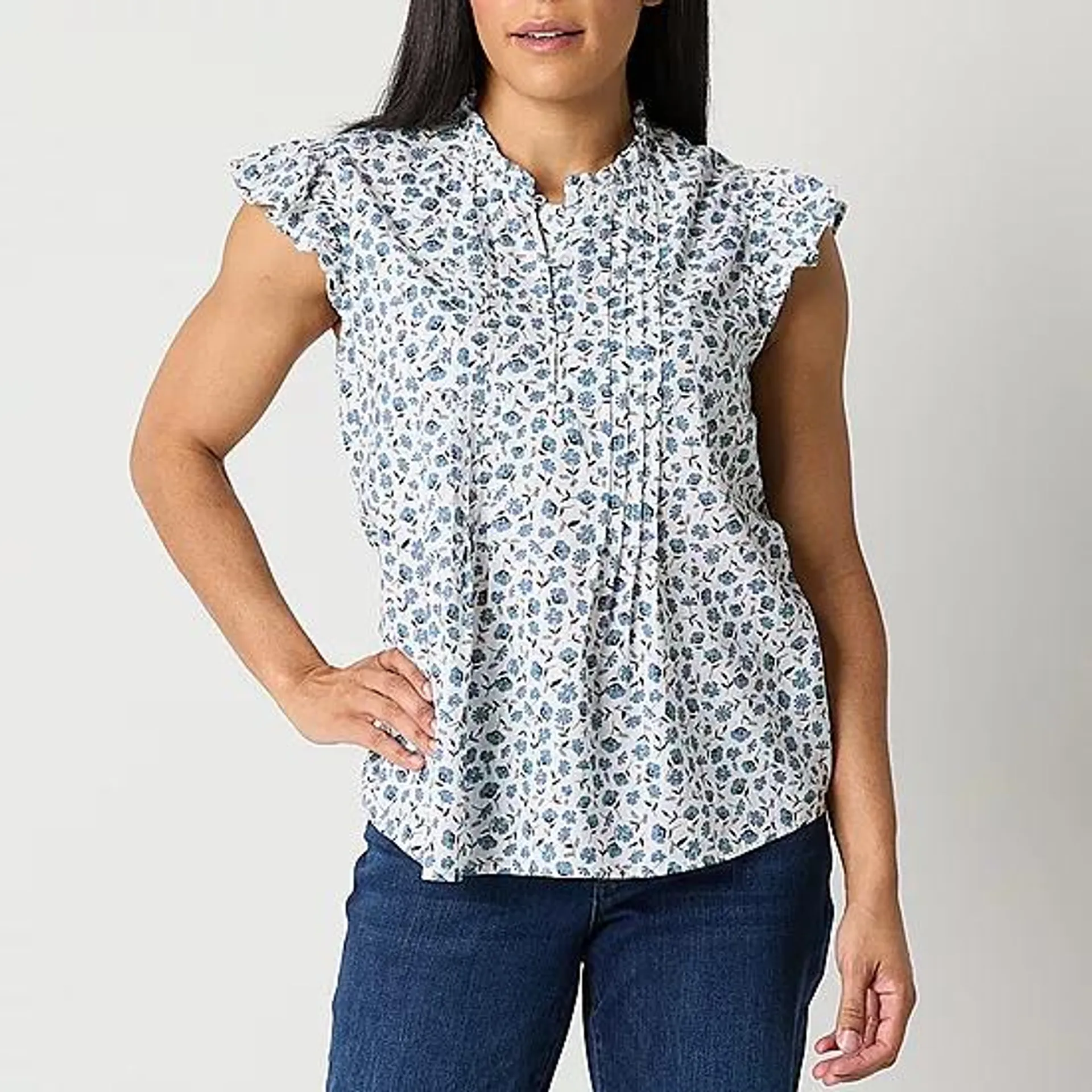 St. John's Bay Womens Split Crew Neck Short Sleeve Blouse