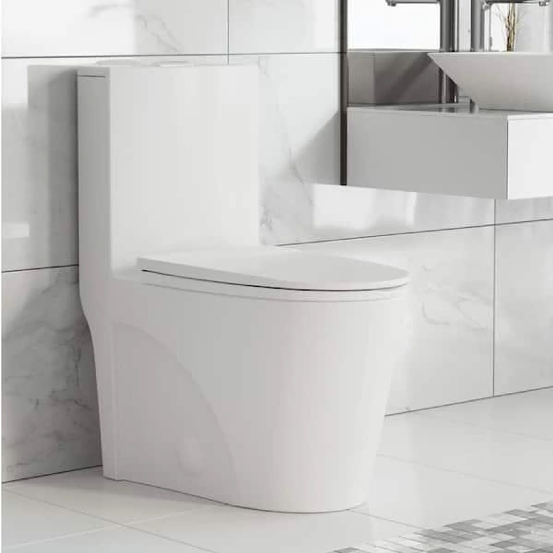 St. Tropez 1-Piece 1.1/1.6 GPF Dual Flush Elongated Toilet in Glossy White