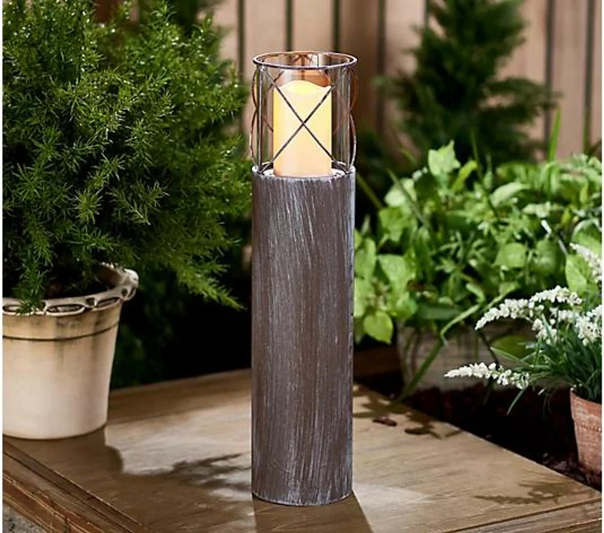 Garden Reflections 22" Tall Iron Candle Holder with LED Candle