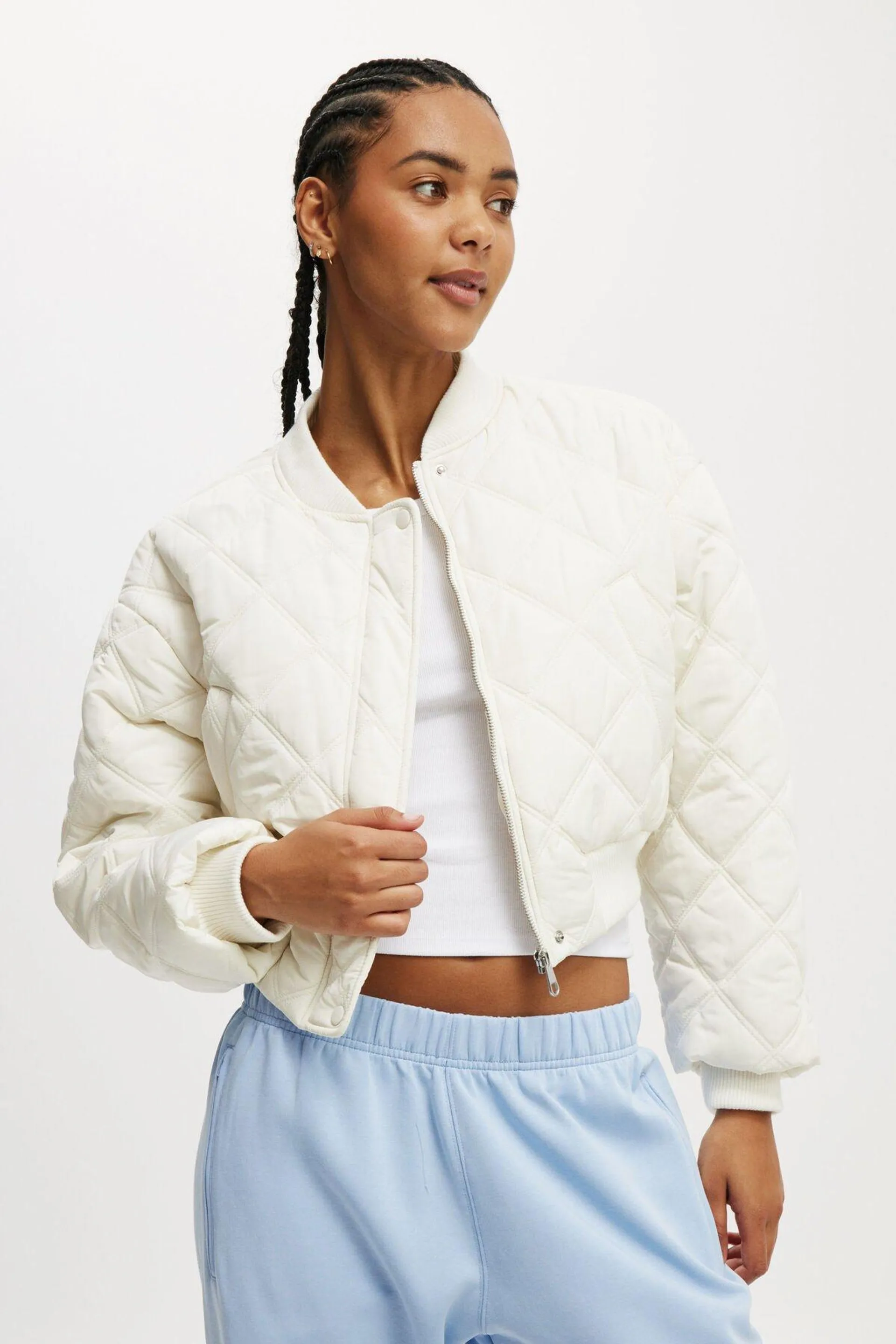 Quilted Rib Bomber Jacket