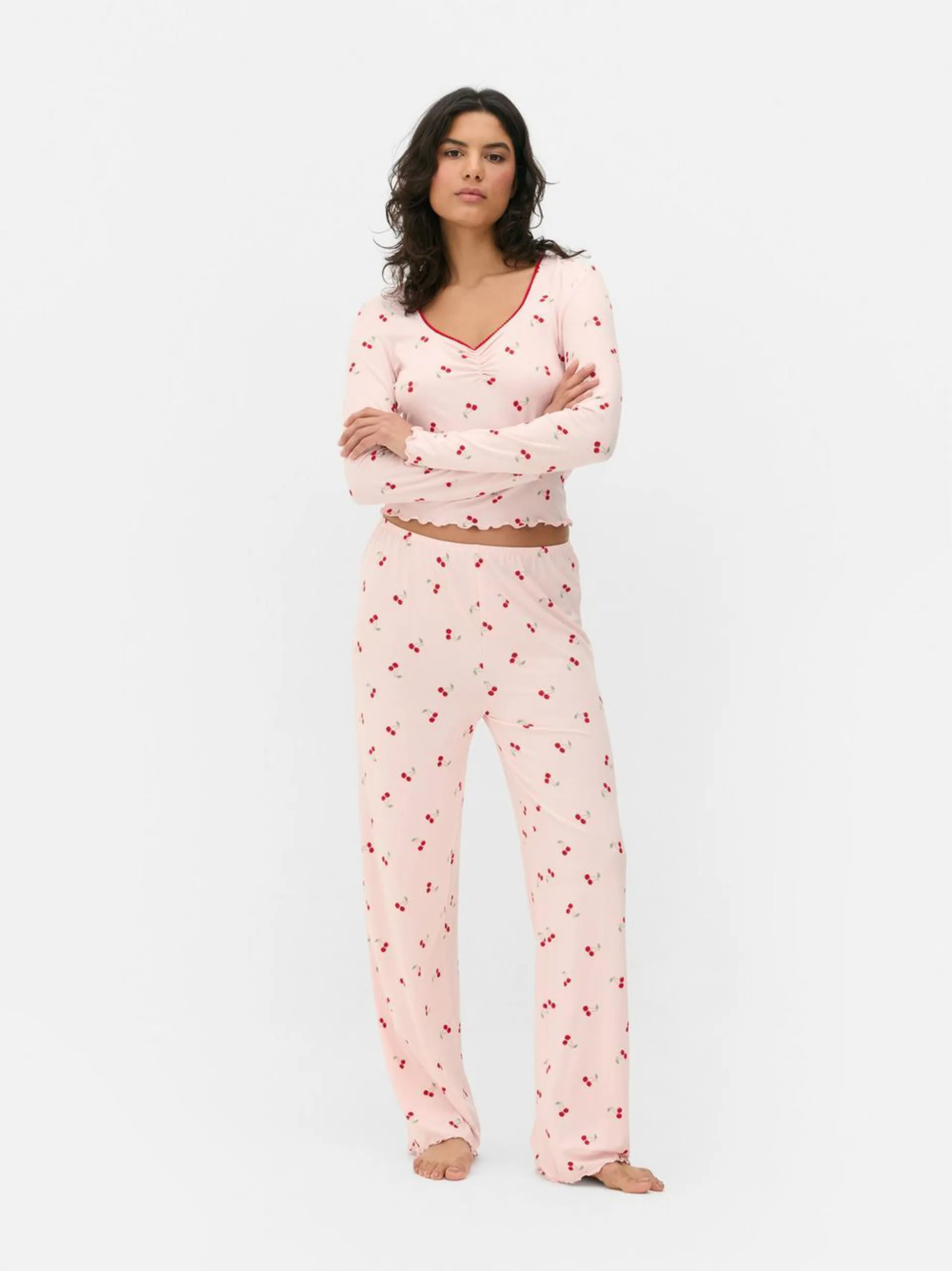 Cherry Print Long Sleeve Pyjama Set