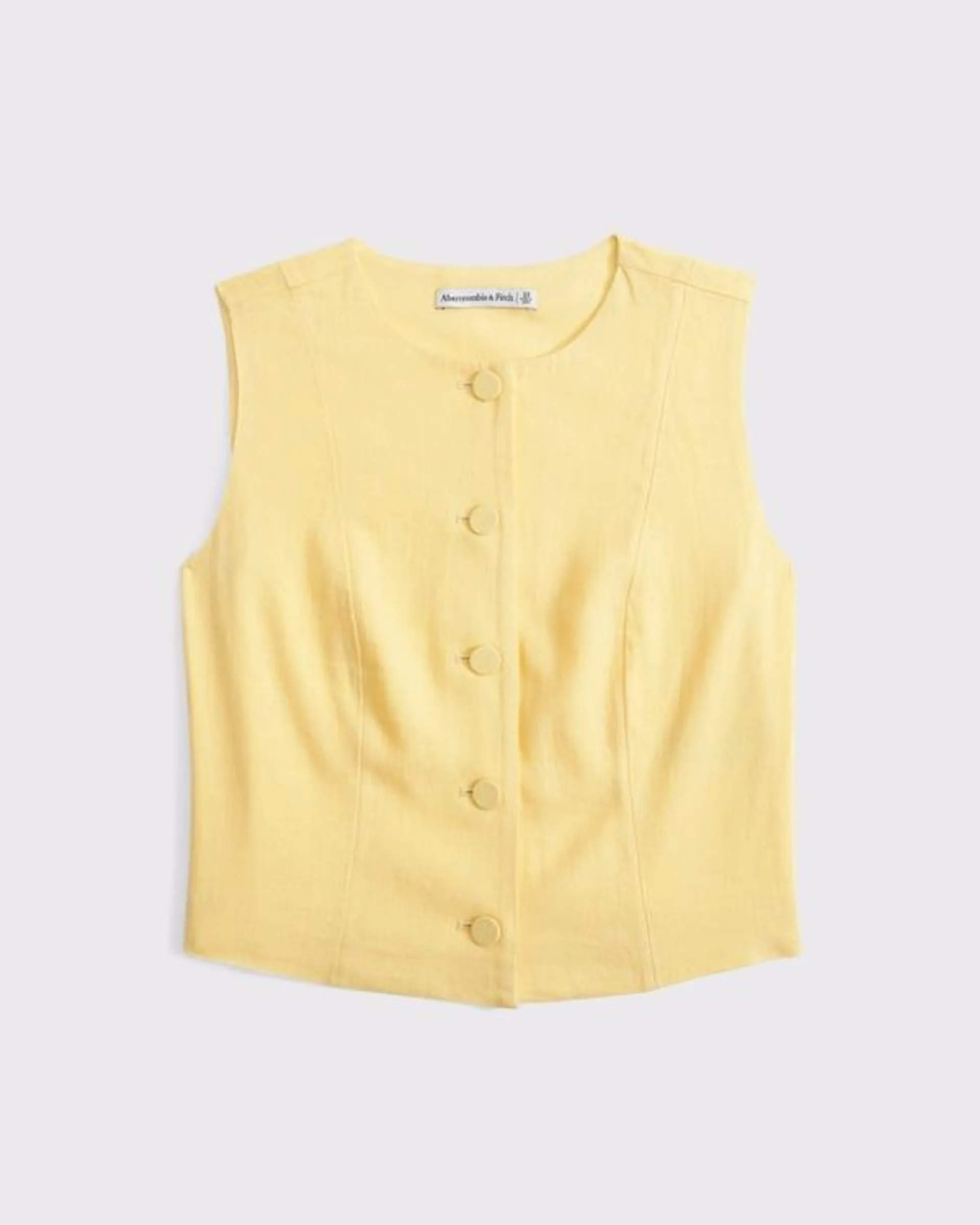 Cropped Linen-Blend Button-Through Vest