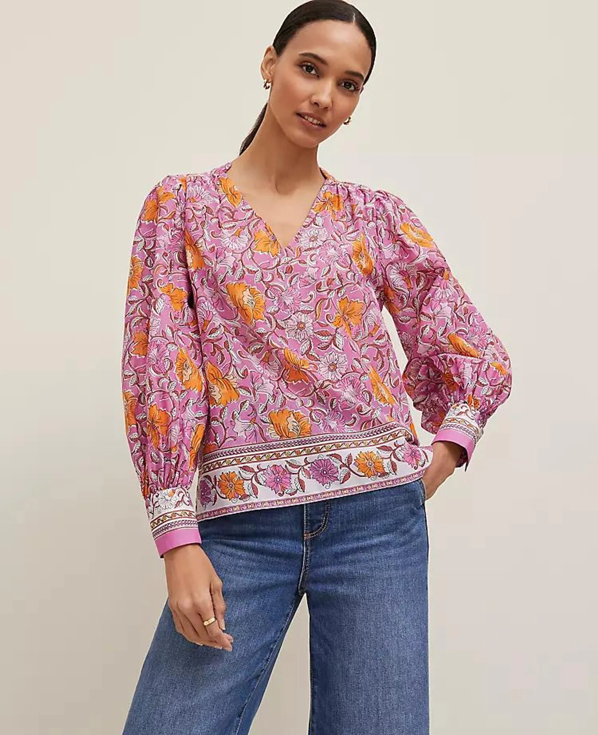 Floral V-Neck Popover