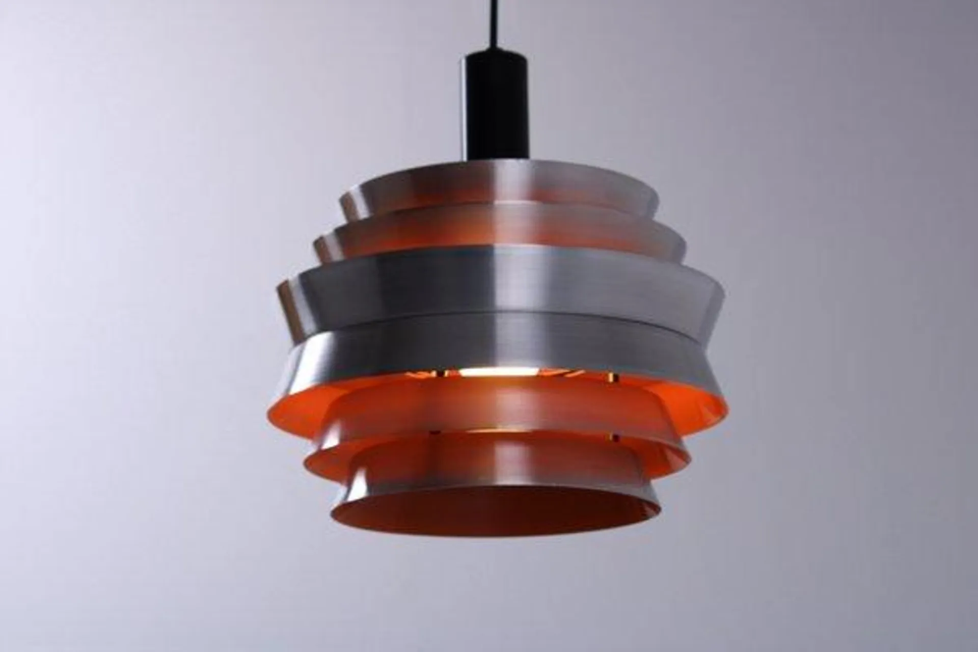 Aluminium and Orange Pendant Lamp attributed to Carl Thore, 1970s