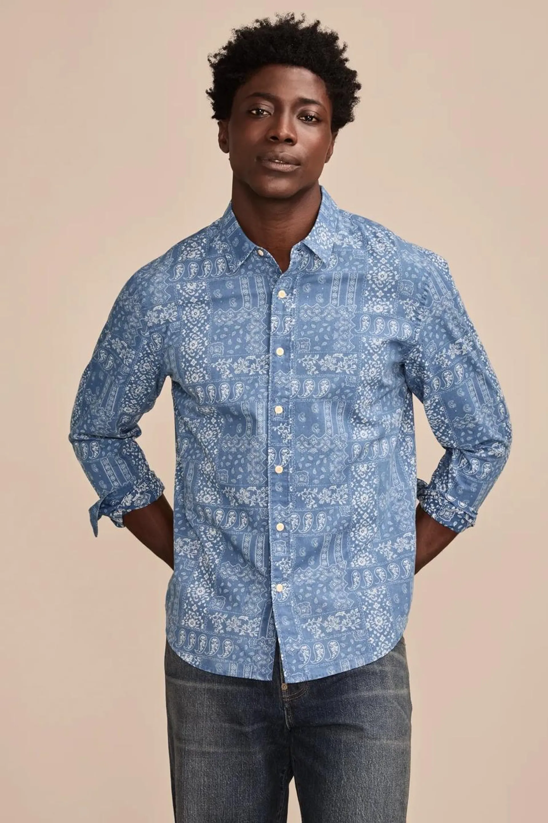 printed paisley 1 pocket long sleeve shirt