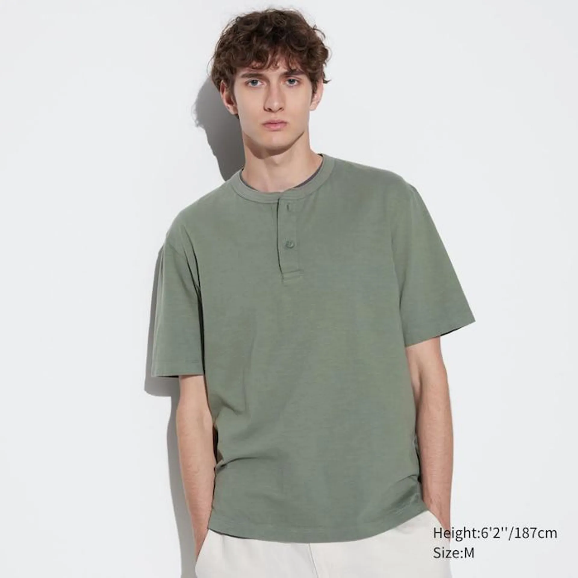 Slub Cotton Henley Neck T-Shirt