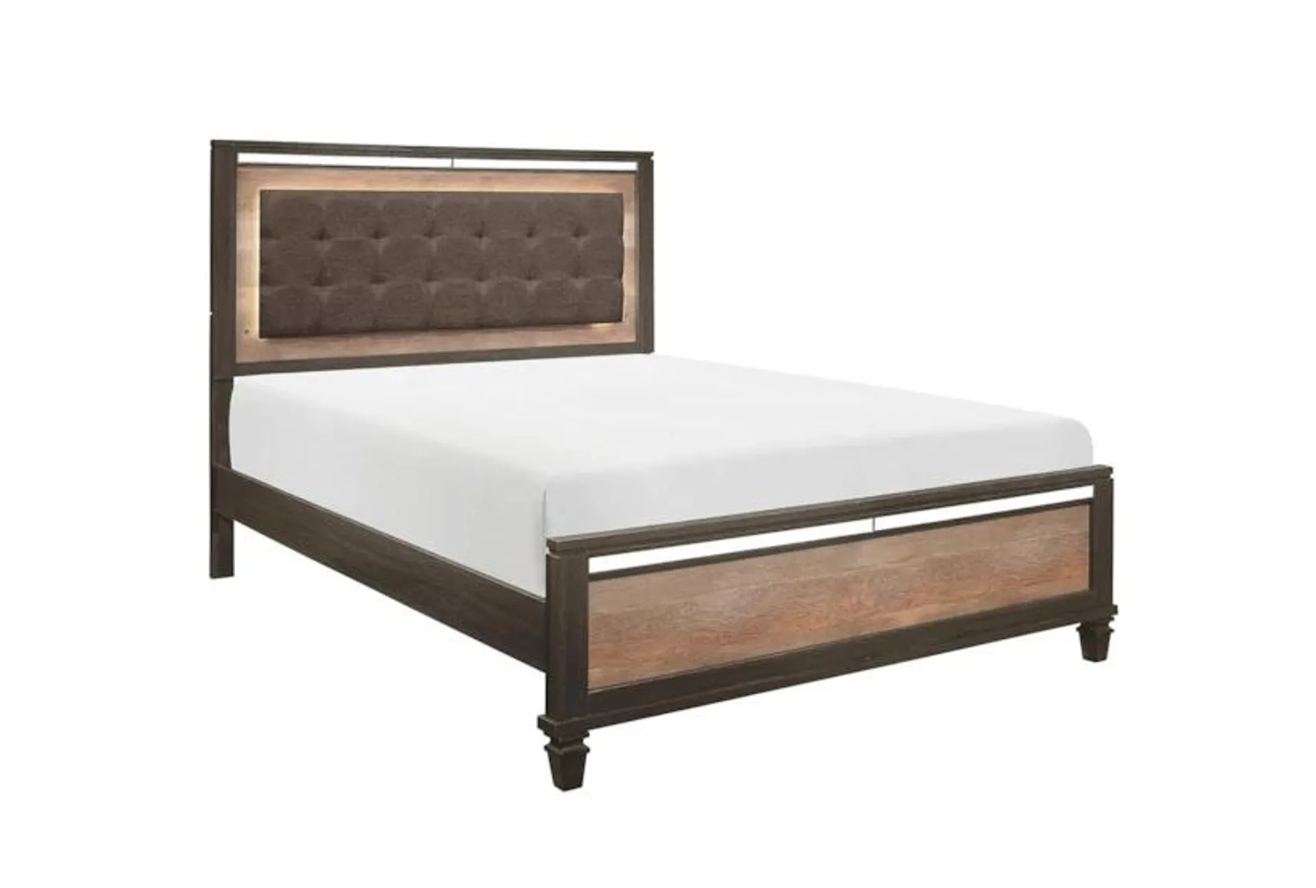 Axell Queen Wood & Upholstered Panel Bed With Led Lighting