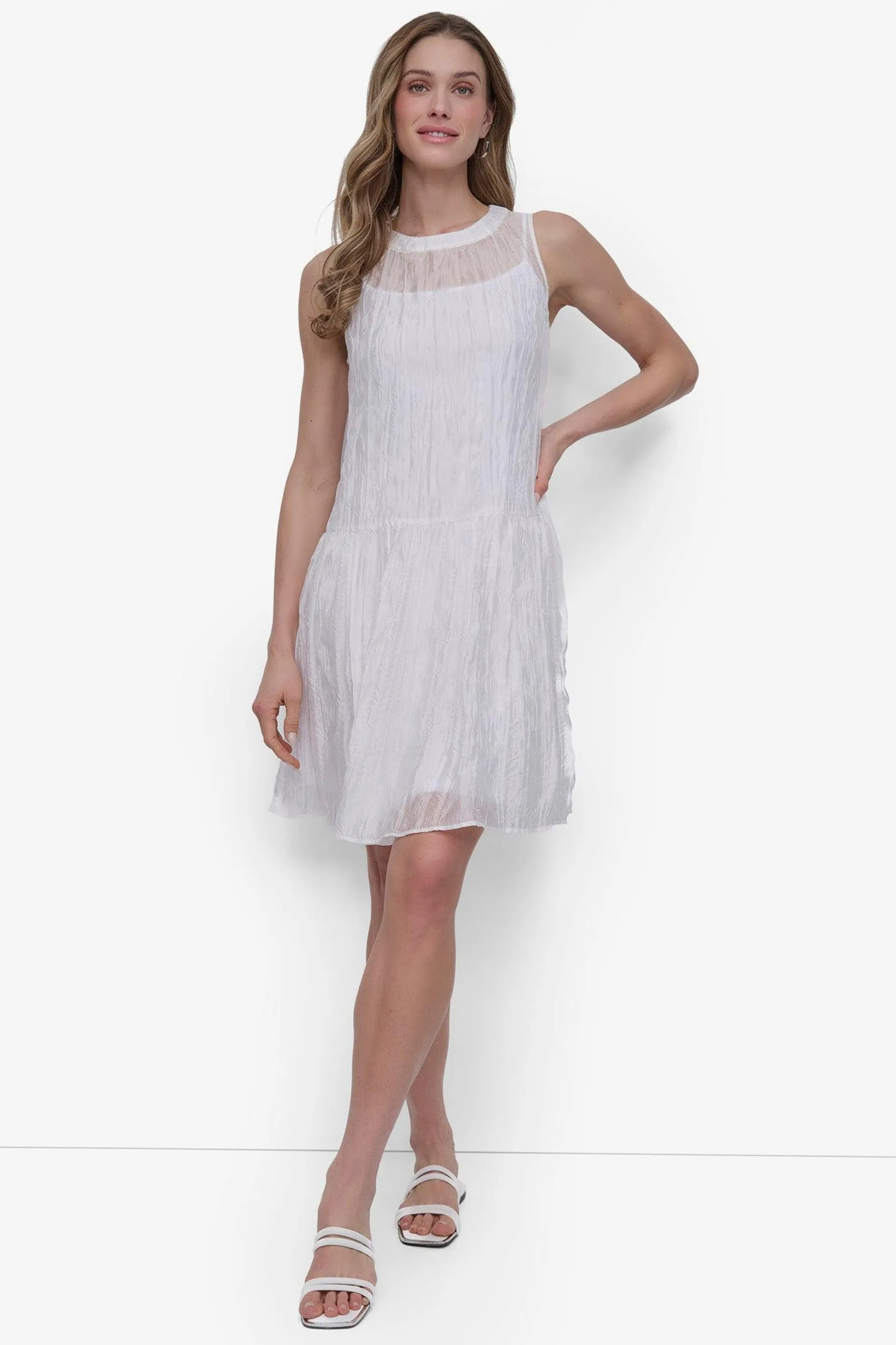 LAYERED DROP WAIST TRAPEZE DRESS