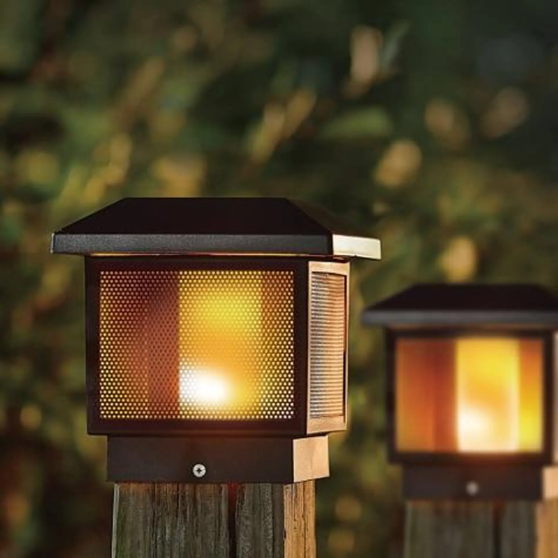 Outdoor Living Accents Solar LED Post Cap Light with Flickering Flame, 2 Count