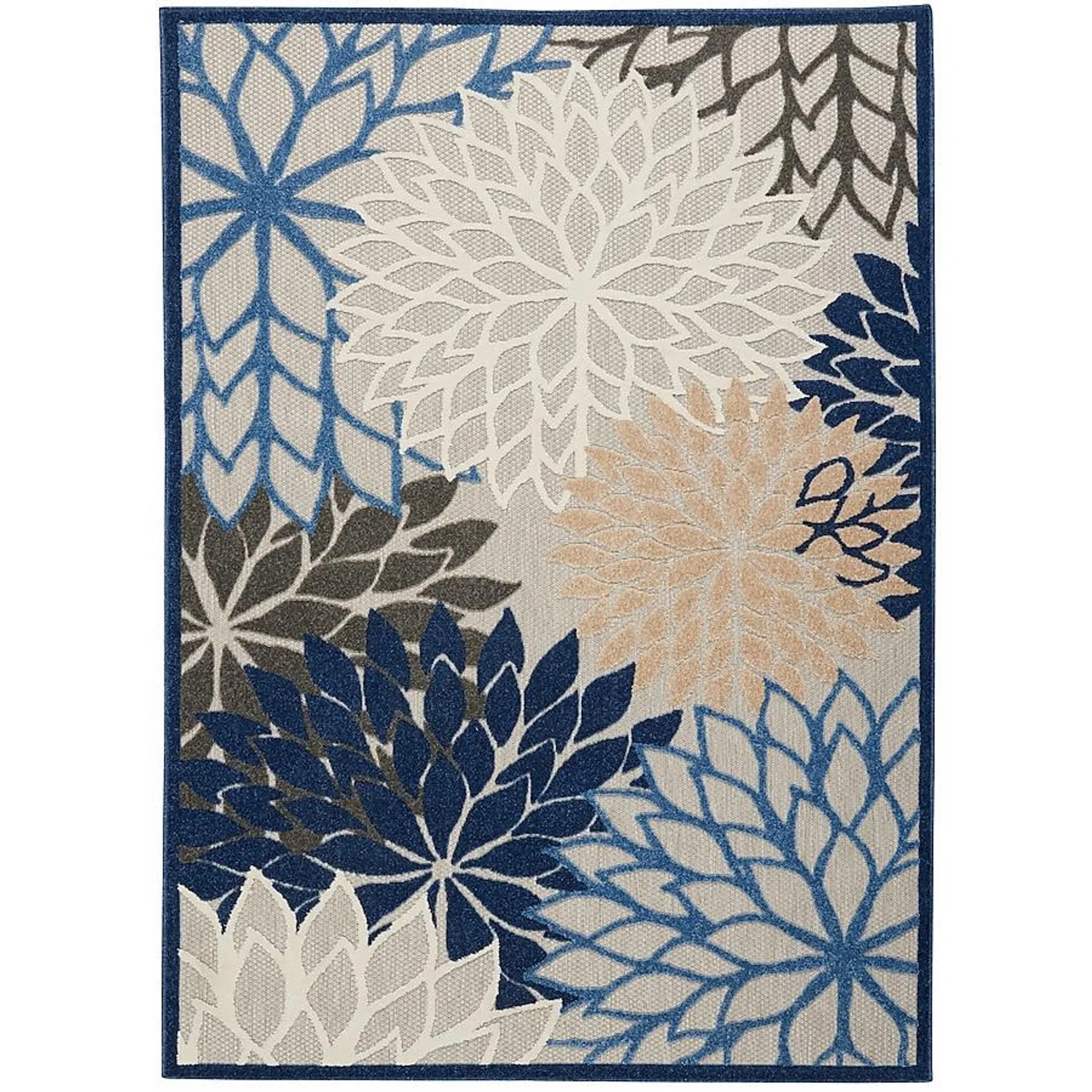 Nourison Aloha 6 X 9 (ft) Bluecolor Indoor/Outdoor Floral/Botanical Coastal Area Rug