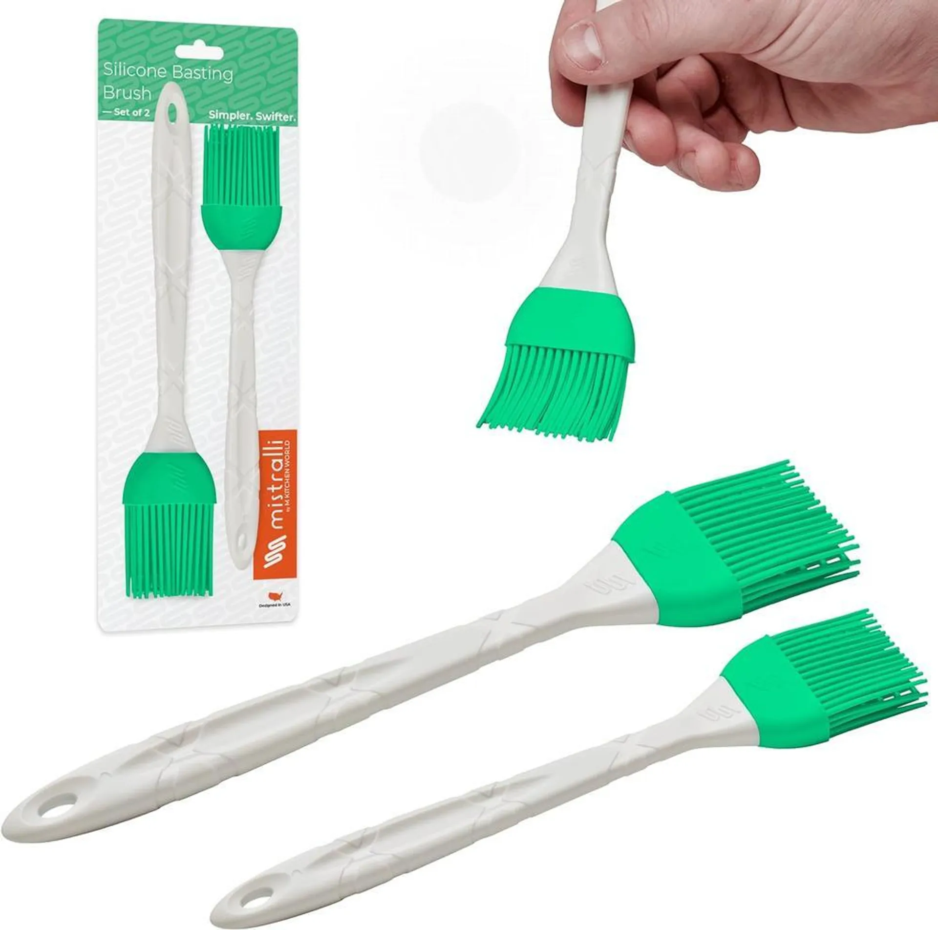 2-Piece Green Silicone Pastry Brush