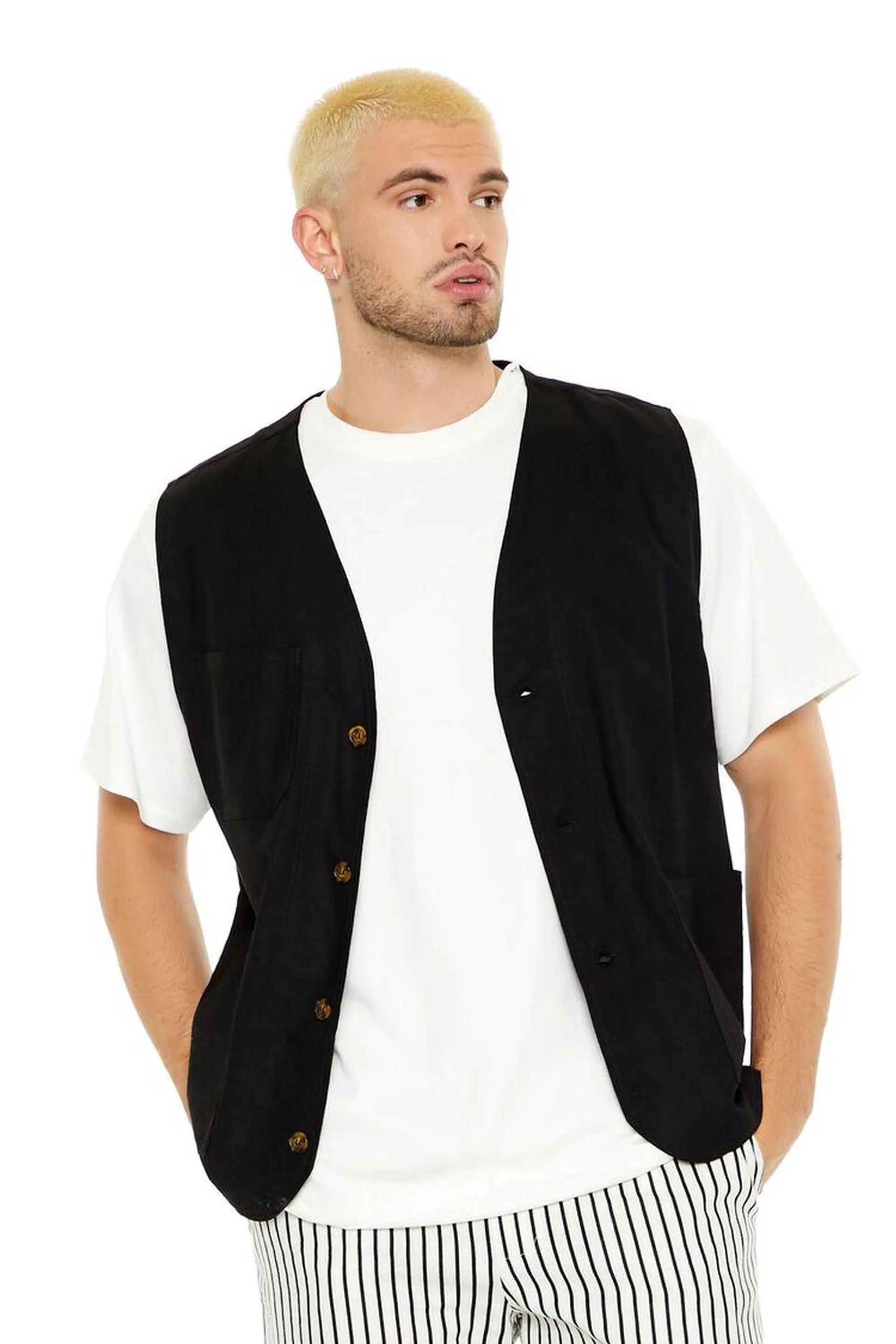 Linen-Blend Button-Front Vest