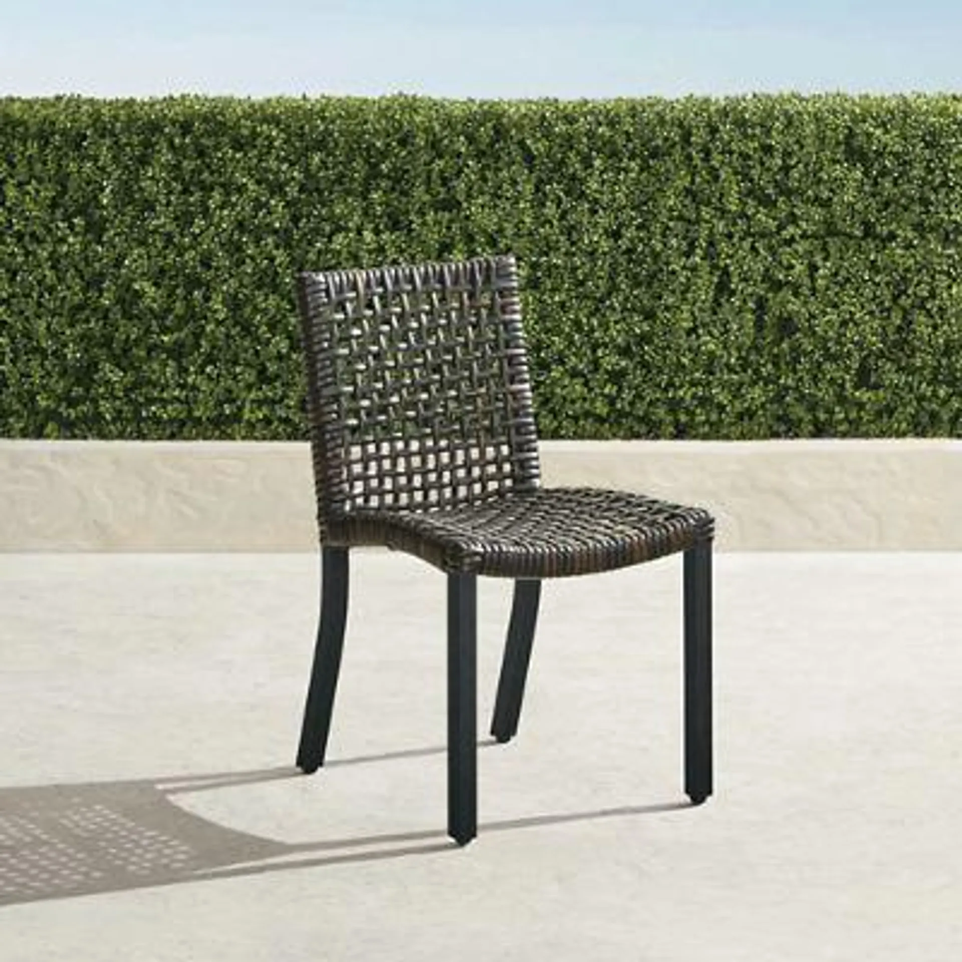 Isola Dining Side Chairs in Black Aluminum & Black Walnut Wicker, Set of Two