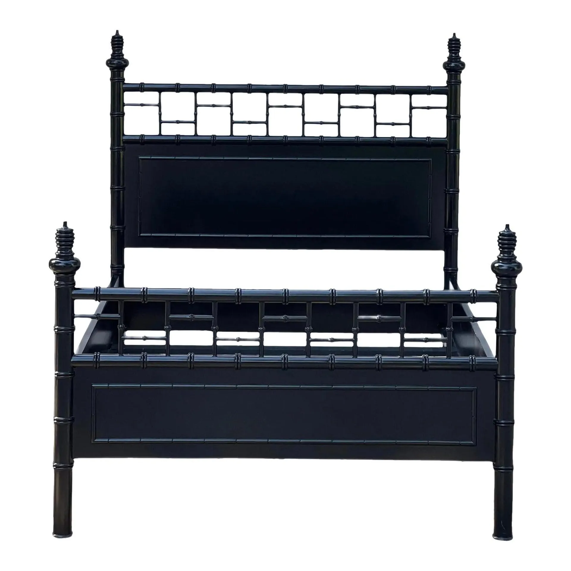 R. J. Horner Inspired Faux Bamboo Black Lacquered Full Size Bed Frame