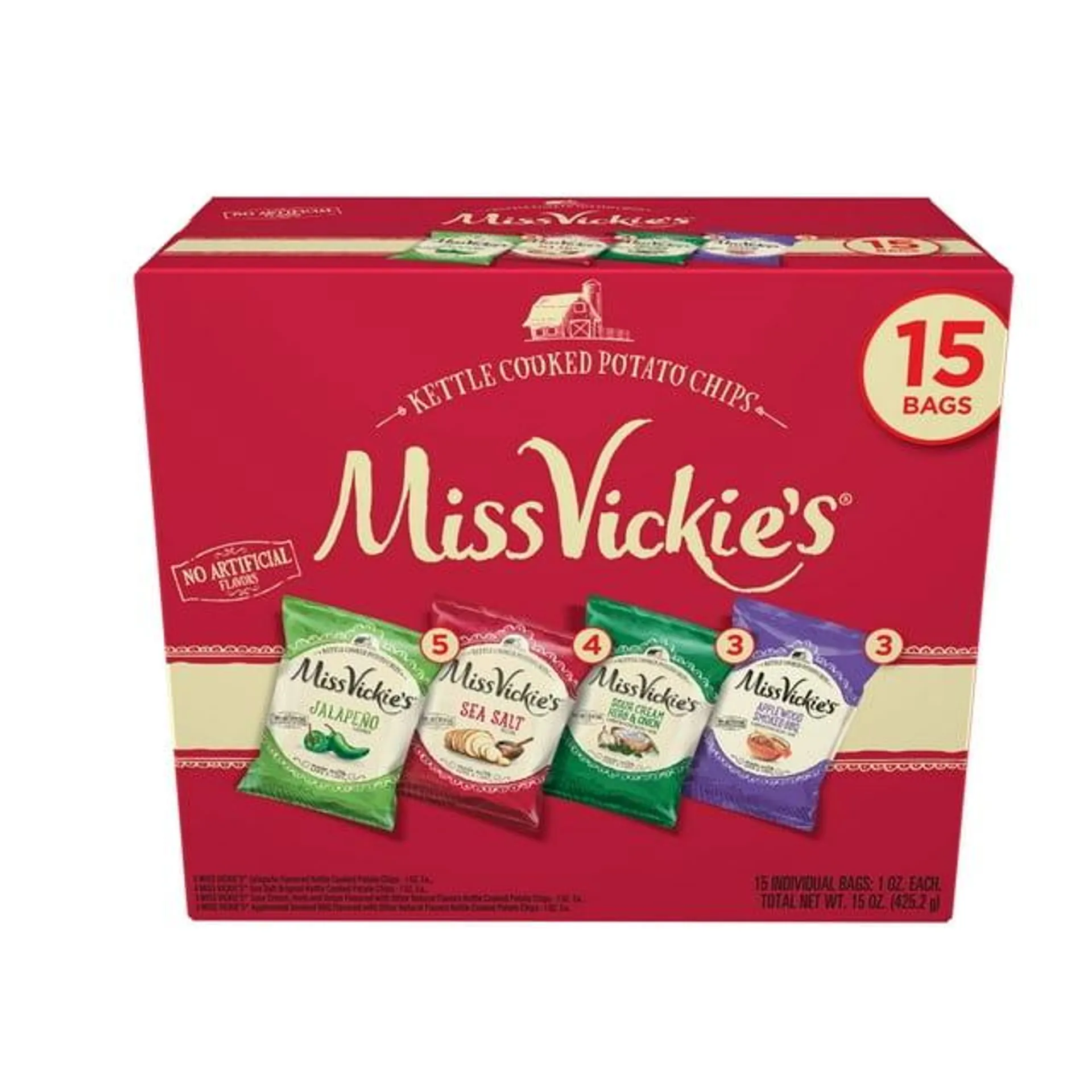 Miss Vickie's Kettle Cooked Potato Chips, 4 Flavor Variety Pack, 1 oz, 15 Count