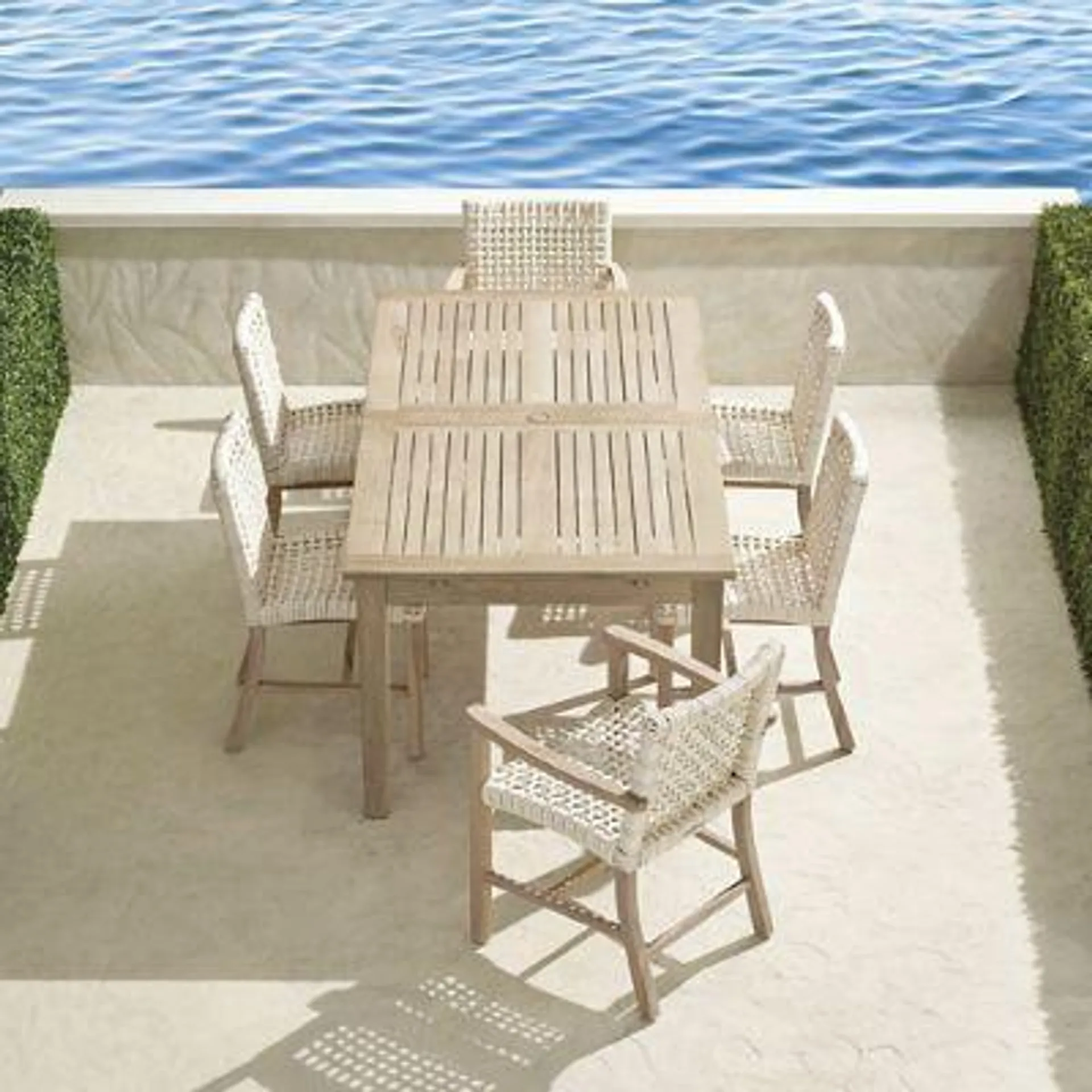 Isola 7-pc. Rectangular Dining Set in Weathered Teak & Washed White Wicker