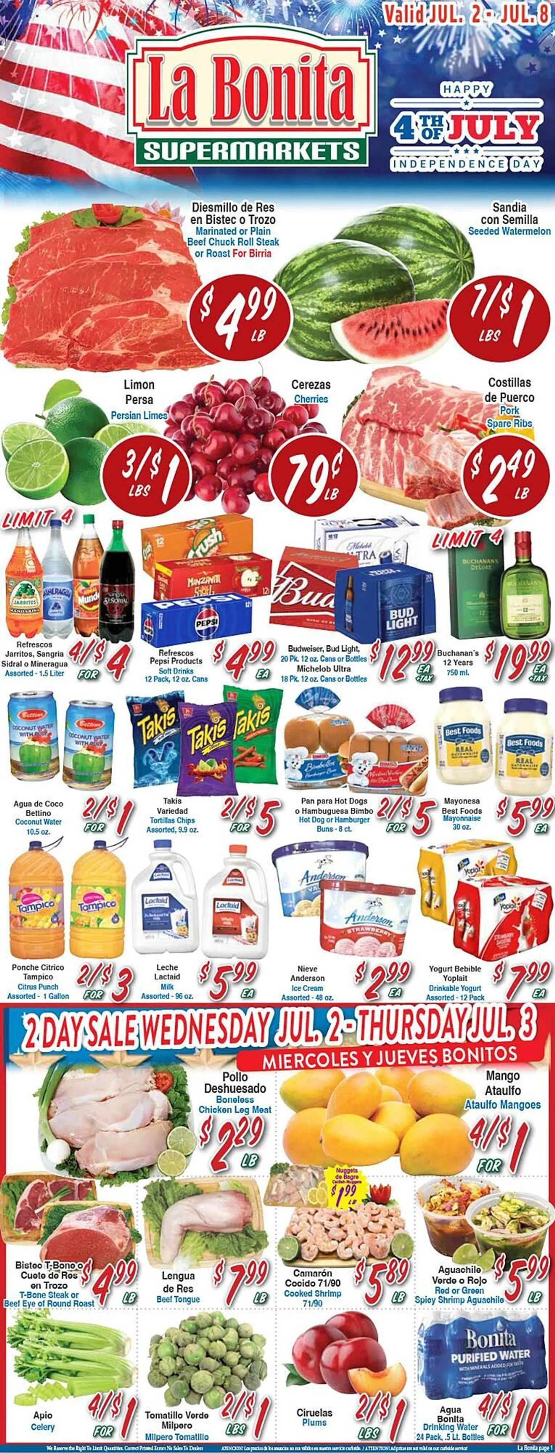 Weekly ad La Bonita Supermarkets Weekly Ad from July 2 to July 8 2025 - Page 1