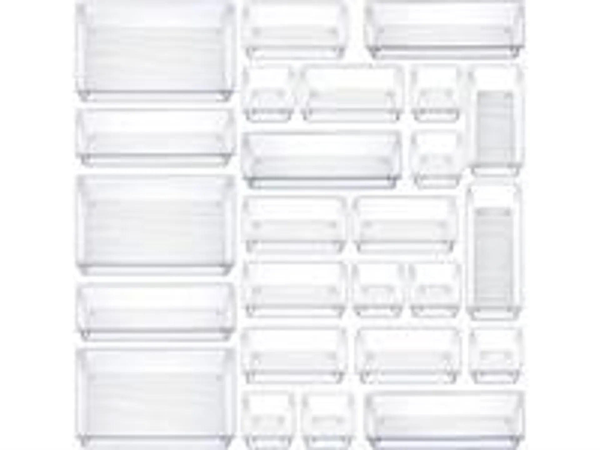 MPM 25pcs Drawer Organizer, 4 Sizes Clear Plastic Desk Divider Storage Bins, Multipurpose Trays, For Organization of Accessories, Gadgets for Kitchen, Bathroom, Bedroom, Makeup, Jewelry, Office