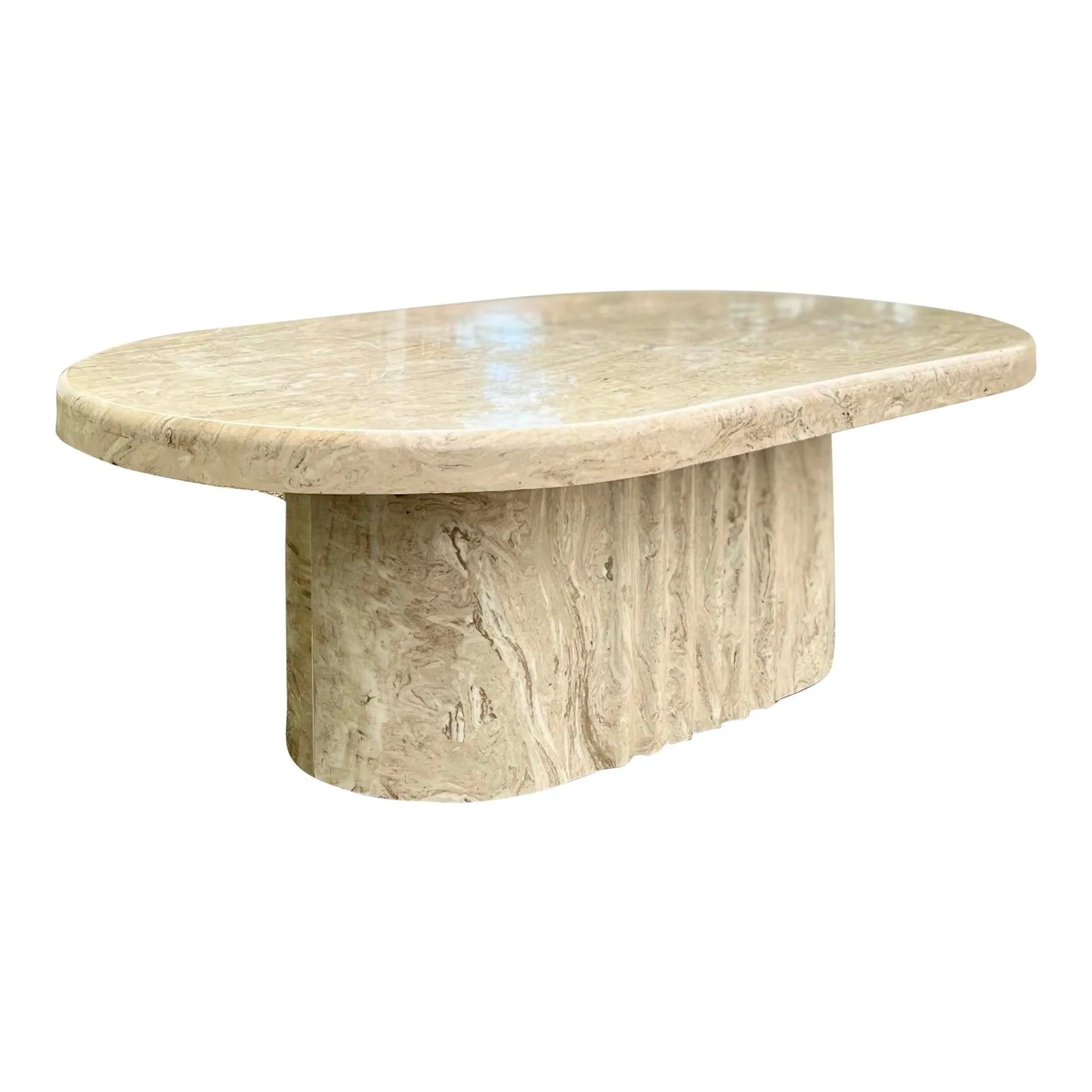 Marble Coffee Table With Ripple-Wave Oval Pedestal | Italian Style