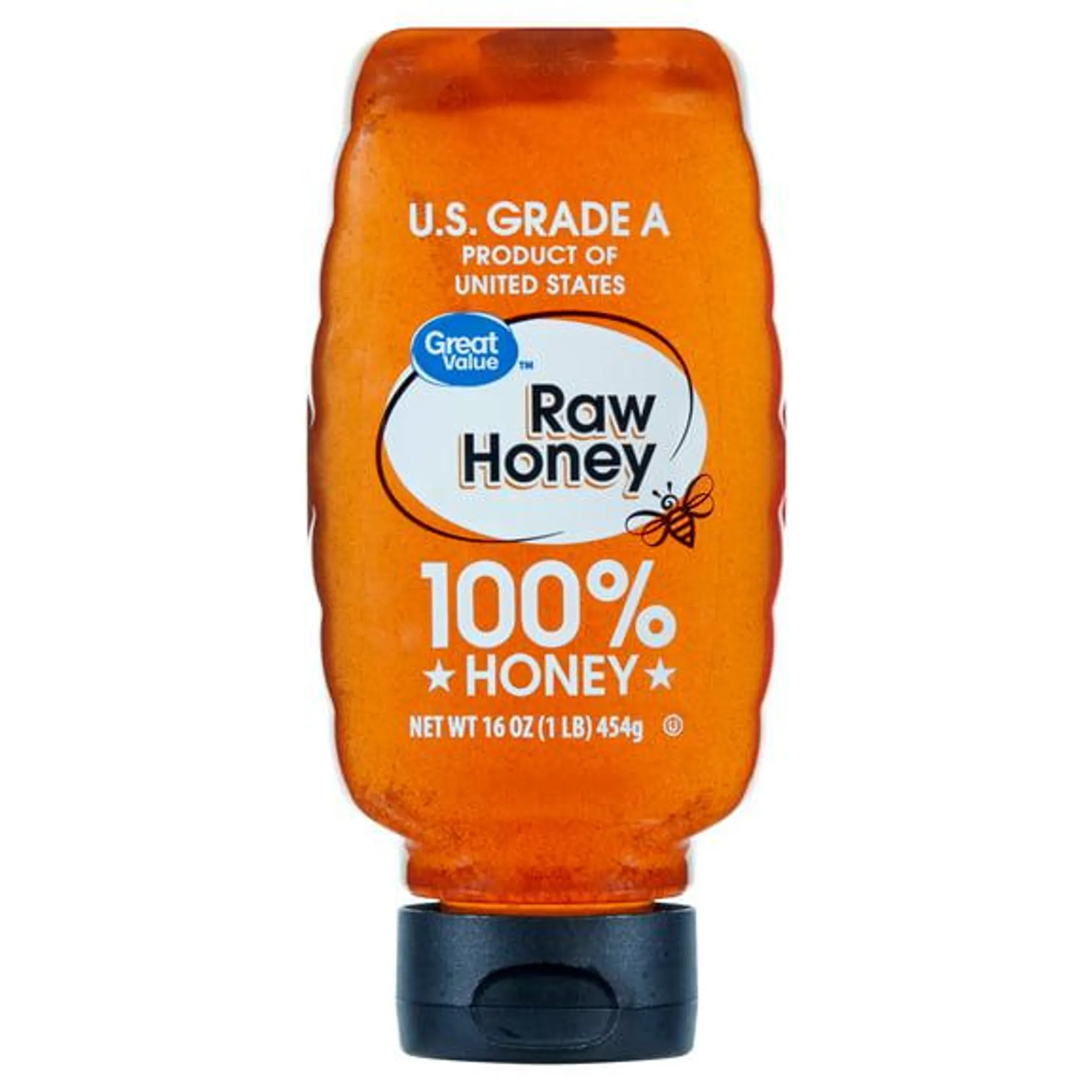 Great Value Raw Honey, 16 oz Inverted Plastic Bottle