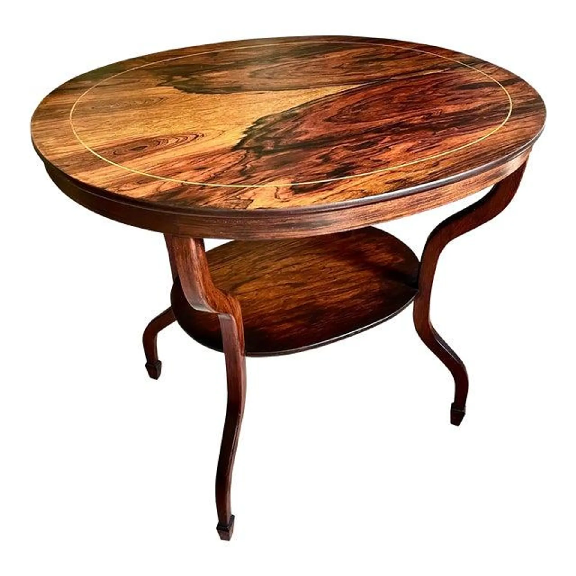 English Rosewood Two Tiered Accent Table With Inlay