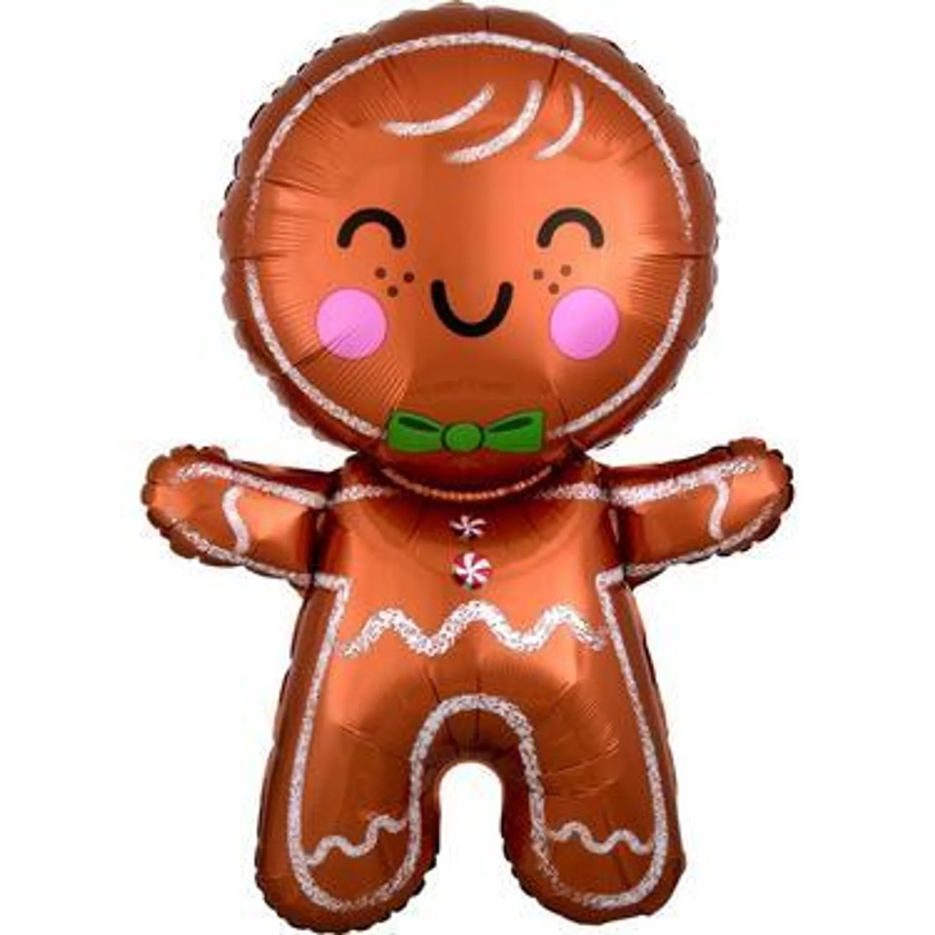 Happy Gingerbread Man-Shaped Holiday Foil Balloon, 22in x 31in