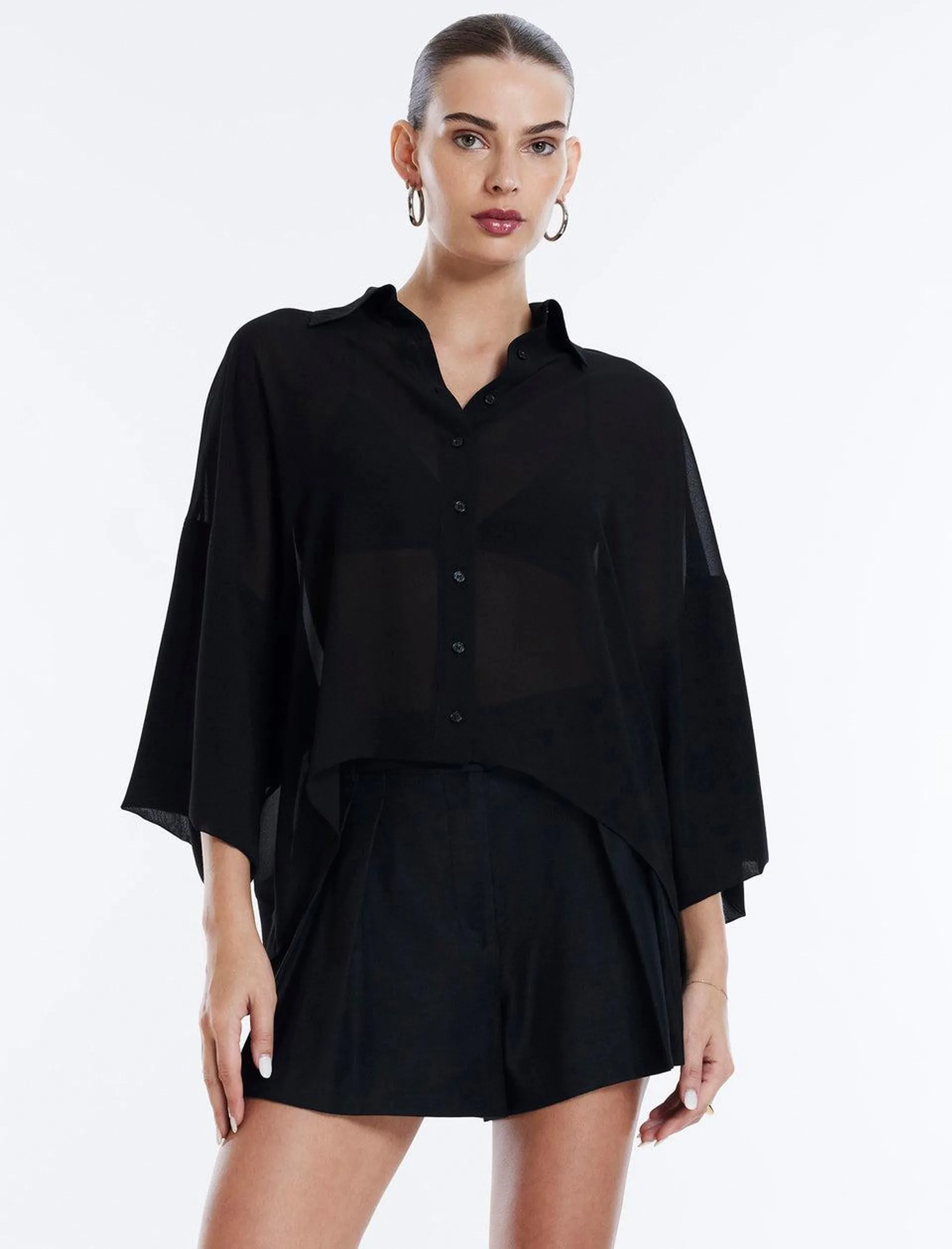 Button-Up Batwing Top