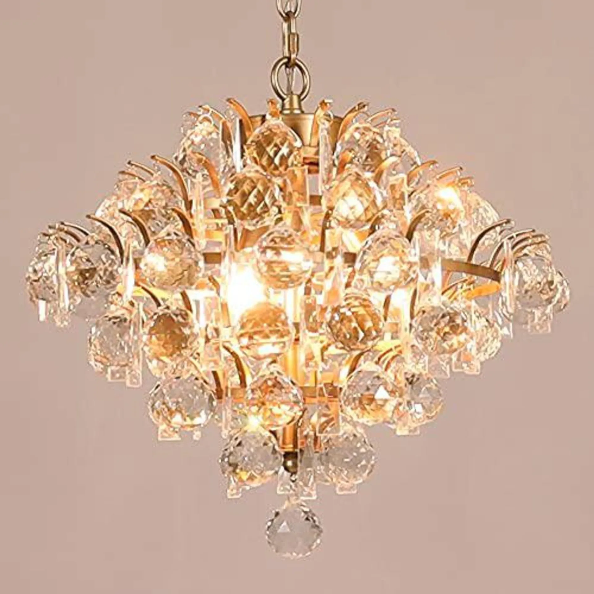 durent lighting gold crystal chandelier, luxury modern 3-light chandelier fixture light for living room, dinning room, bedroo