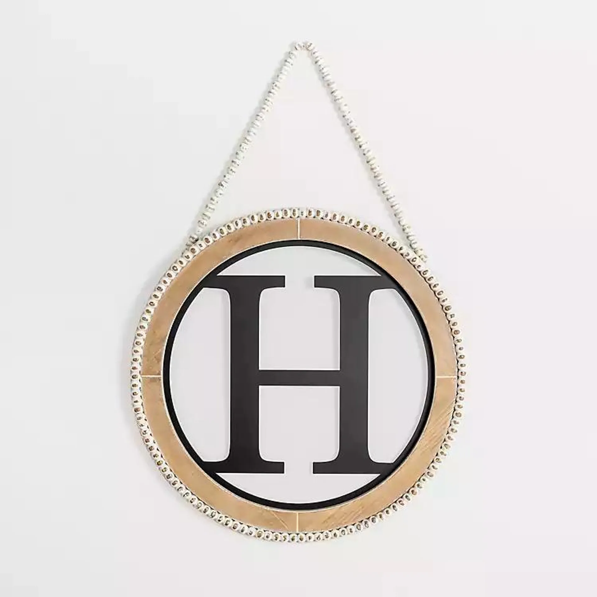 Whitewash Bead Trim Monogram H Plaque