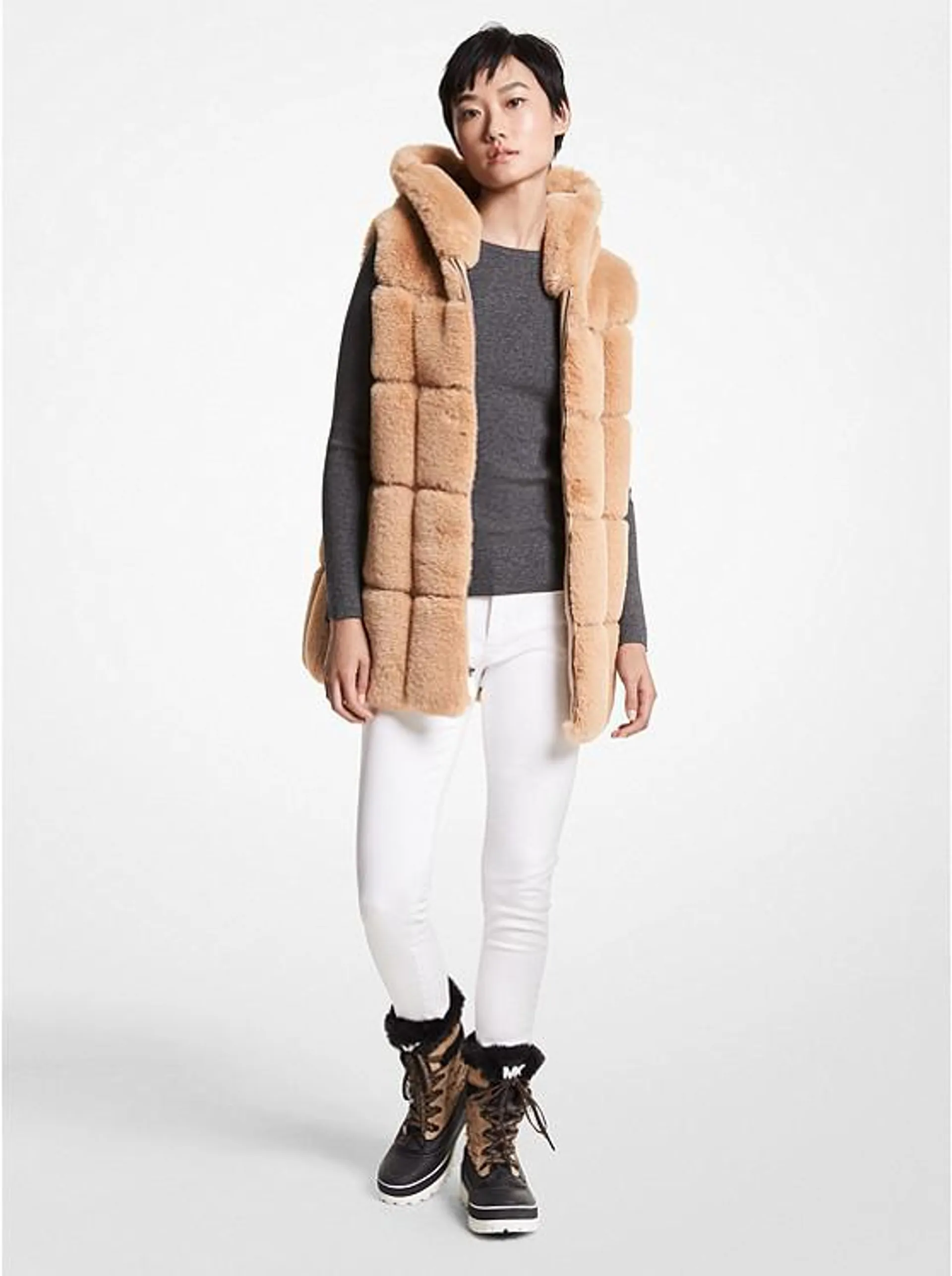 Quilted Faux Fur Hooded Vest