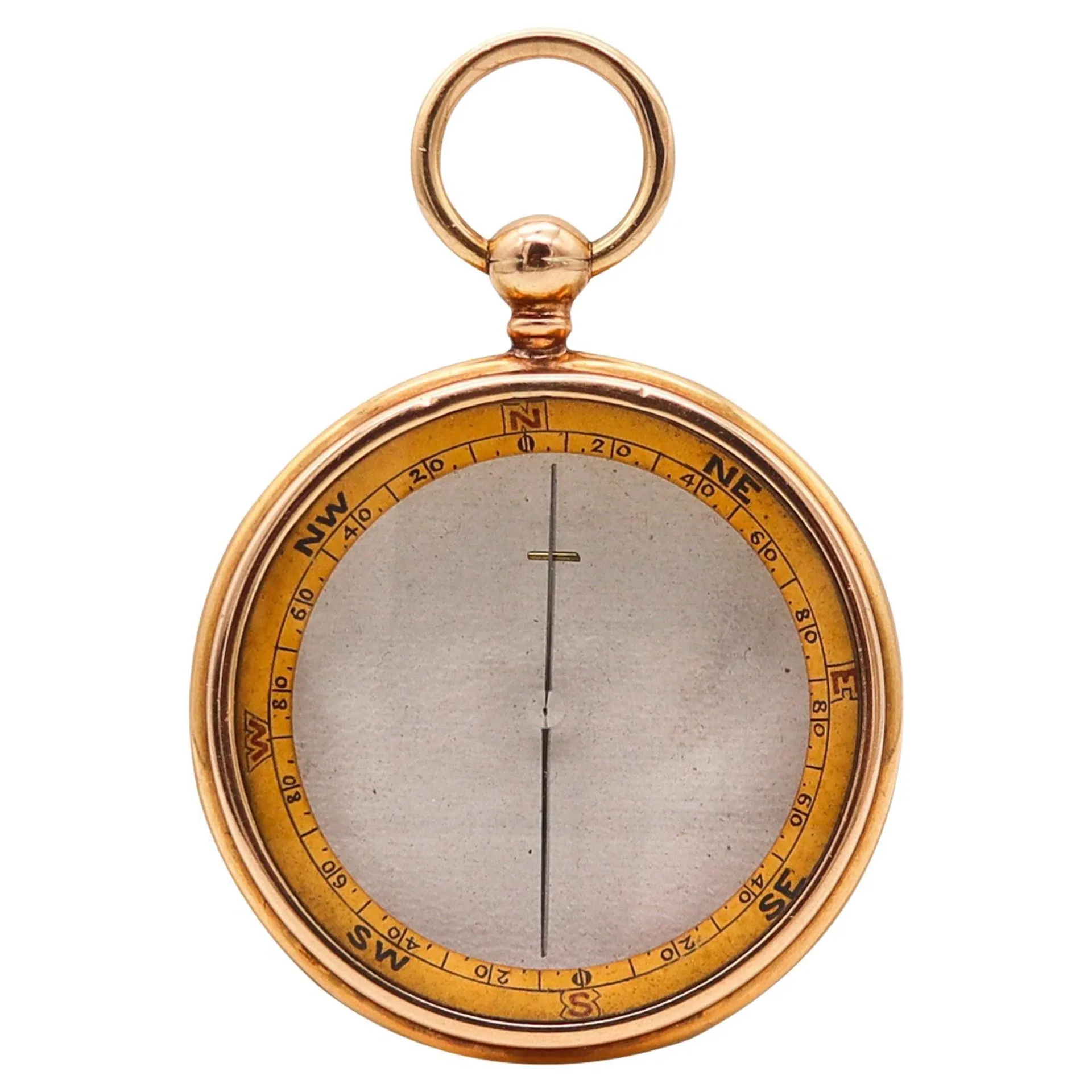 FRANCIS BARKER & SON 1907 London Antique Compass Pendant In 15Kt Yellow Gold