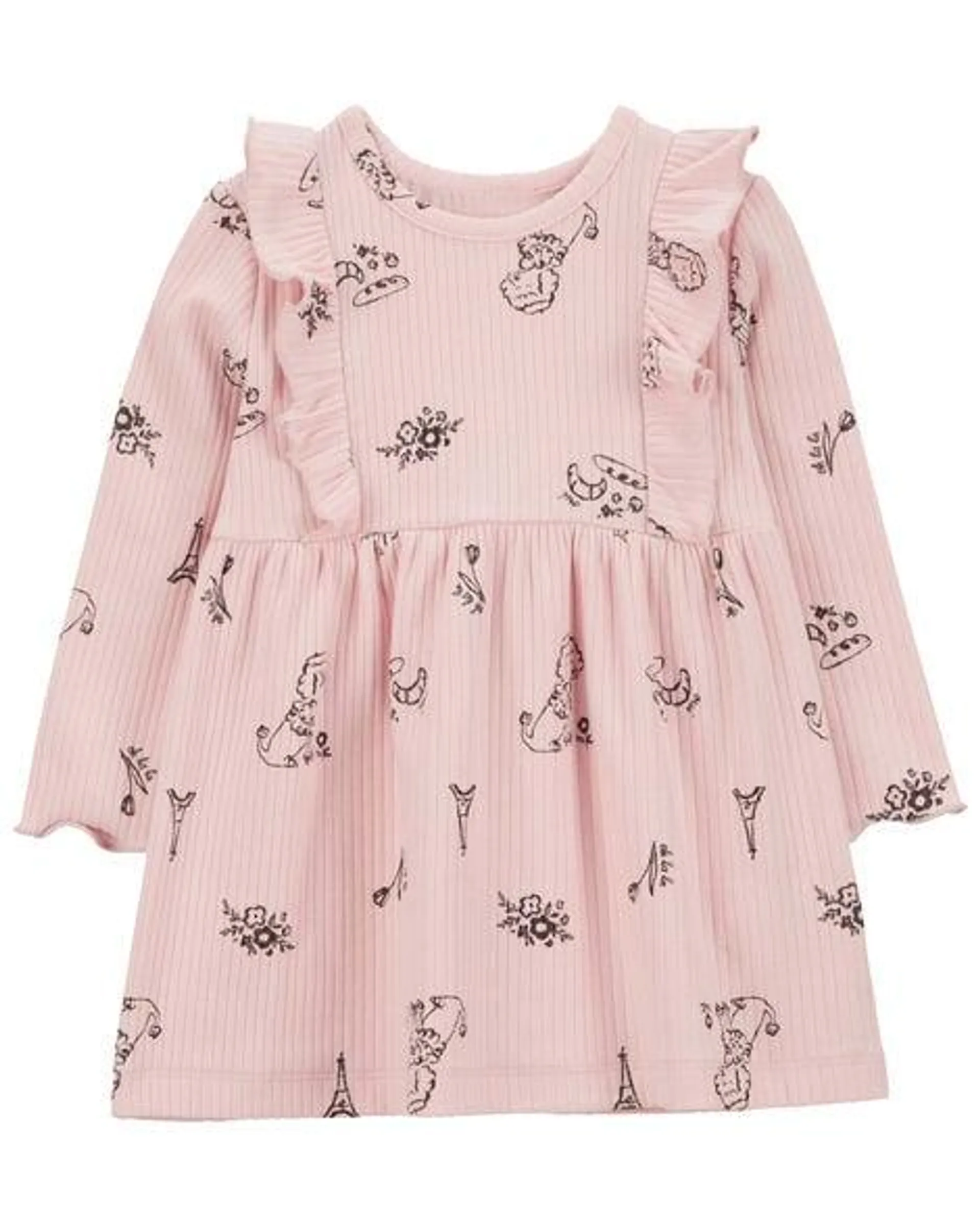 Baby Paris-Print Long-Sleeve Dress - Pink