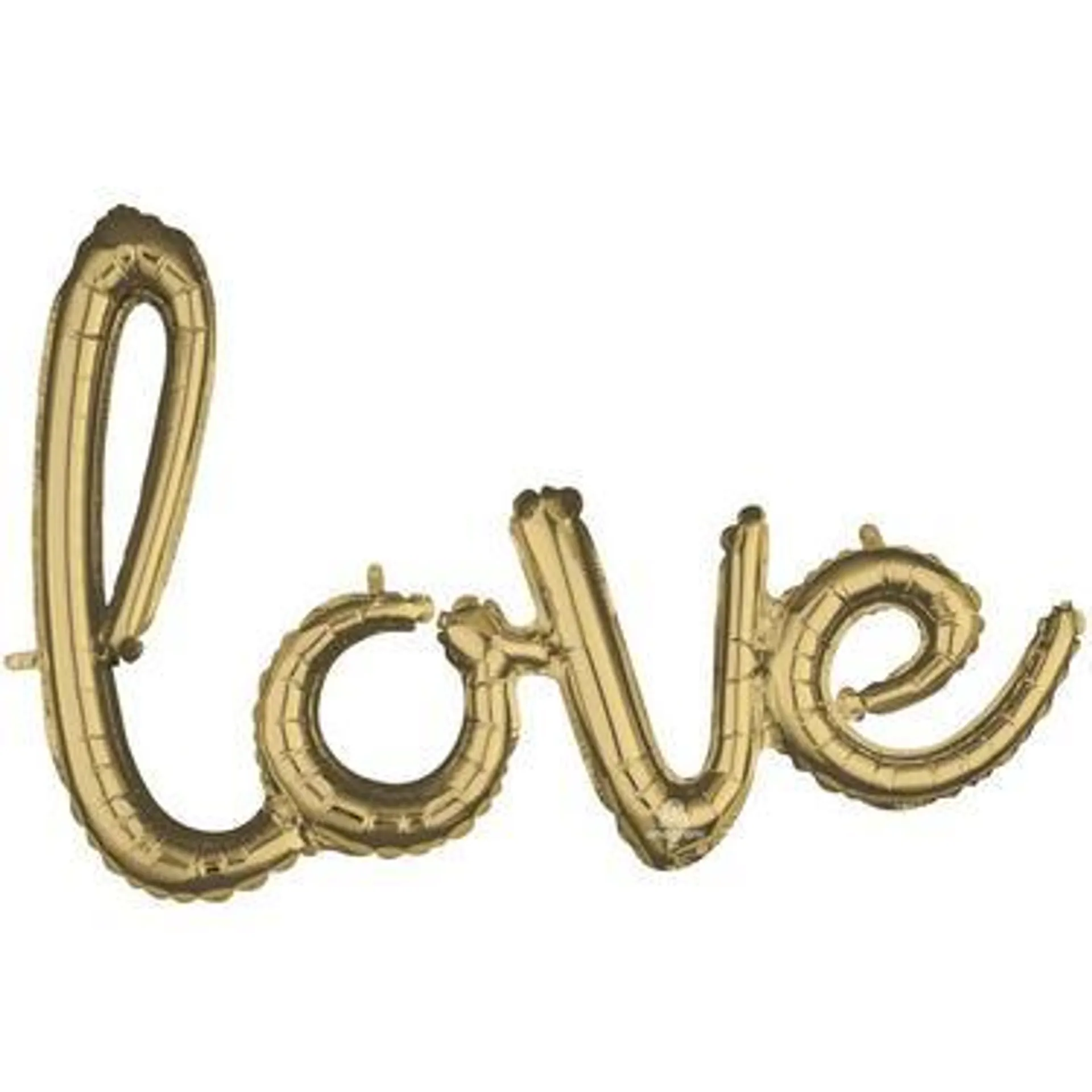 Air-Filled White Gold Love Cursive Letter Balloon Banner, 31in x 21in