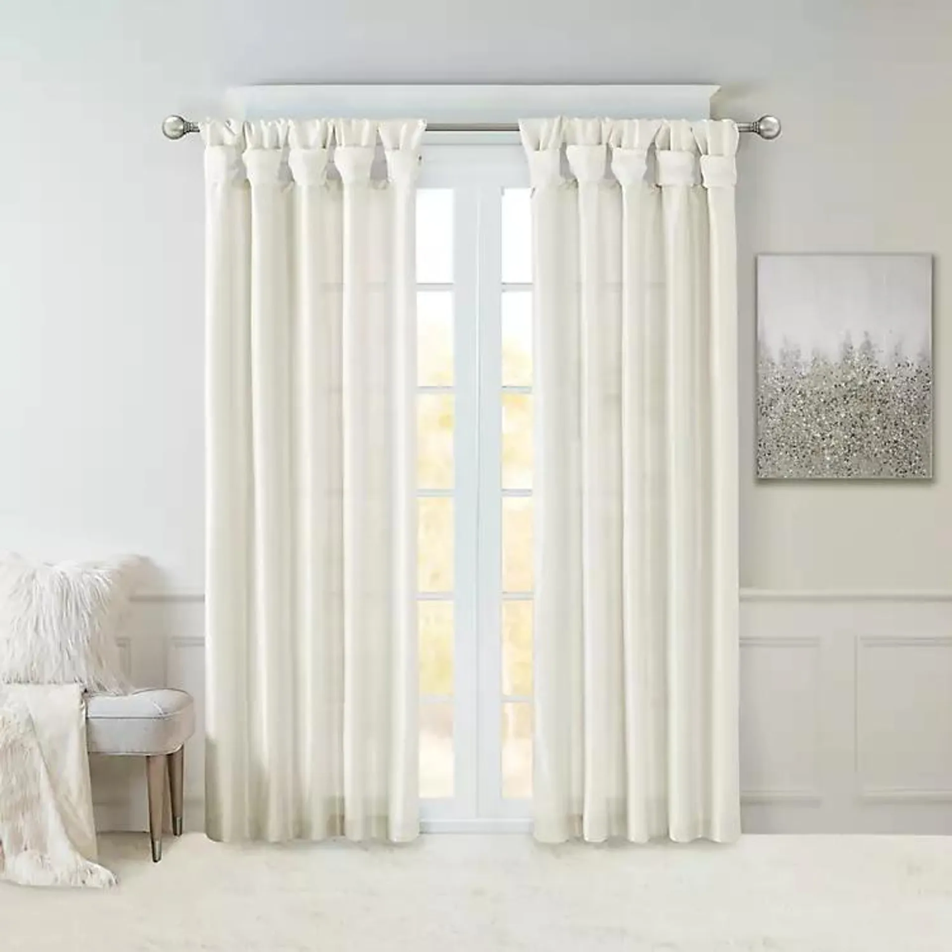 White Twist Top Curtain Panel, 84 in.