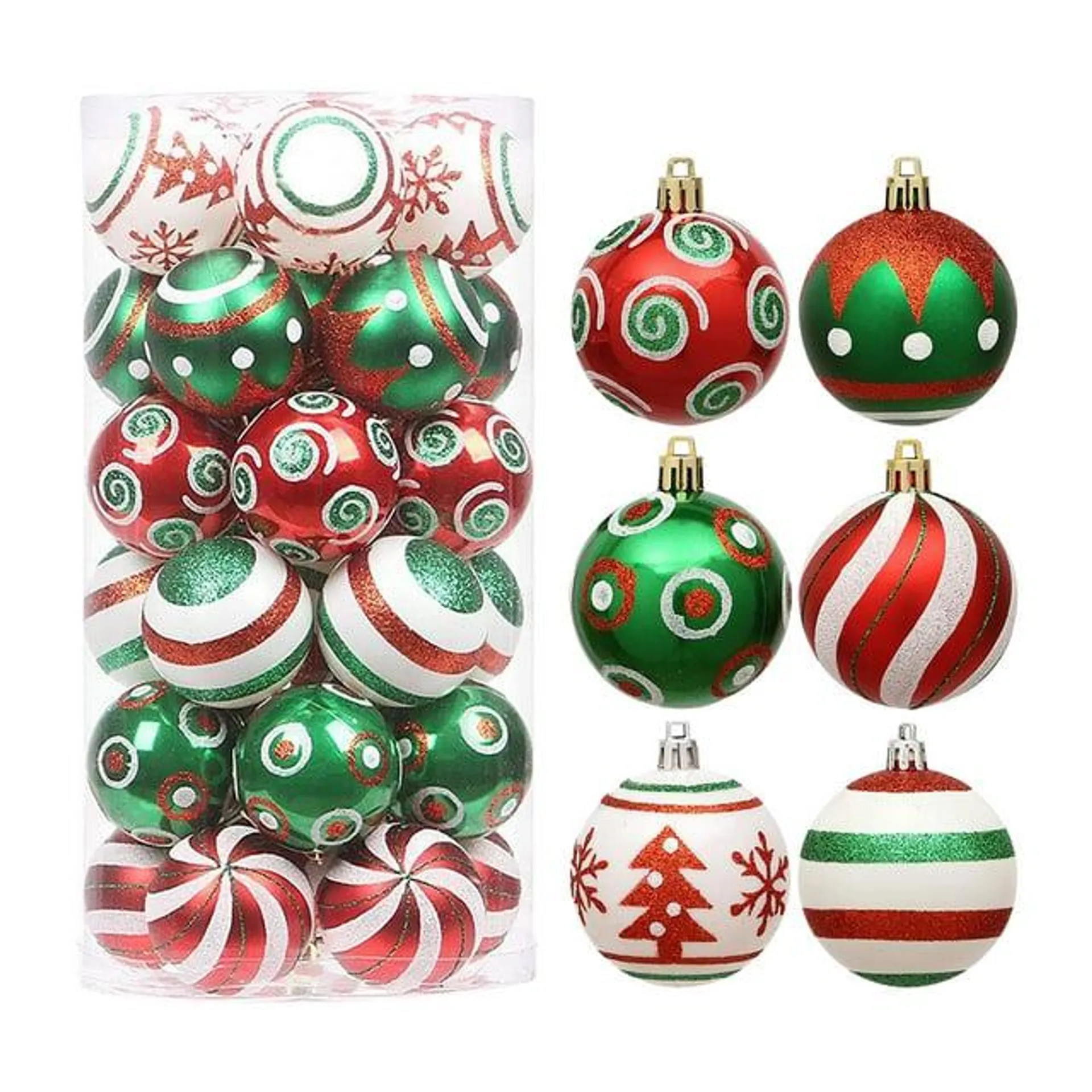 LSLJS 30Pcs Christmas Tree Hanging Ornaments, Christmas Decorations for Xmas Tree, 2.36 inch Glitter Red and Green Shatterproof Christmas Tree Hanging Baubles, Christmas Pendant for Party Wedding