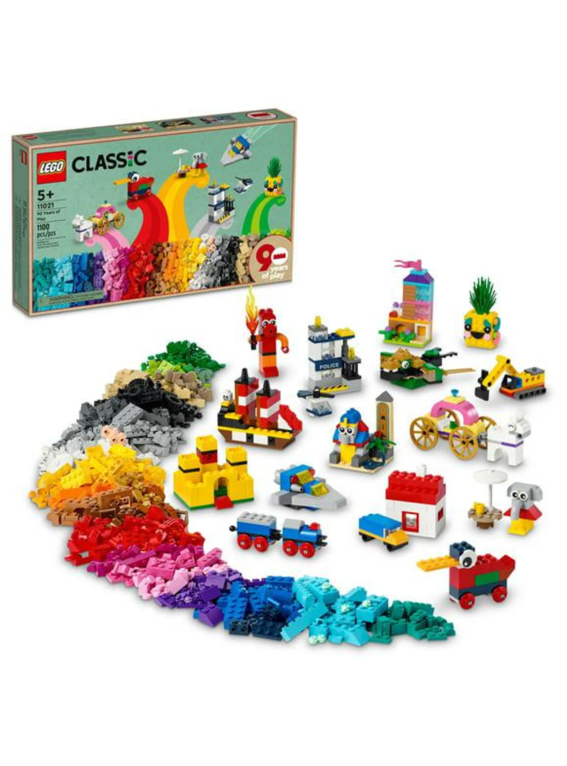 LEGO Classic 90 Years of Play Building Set with 15 Mini Builds 11021