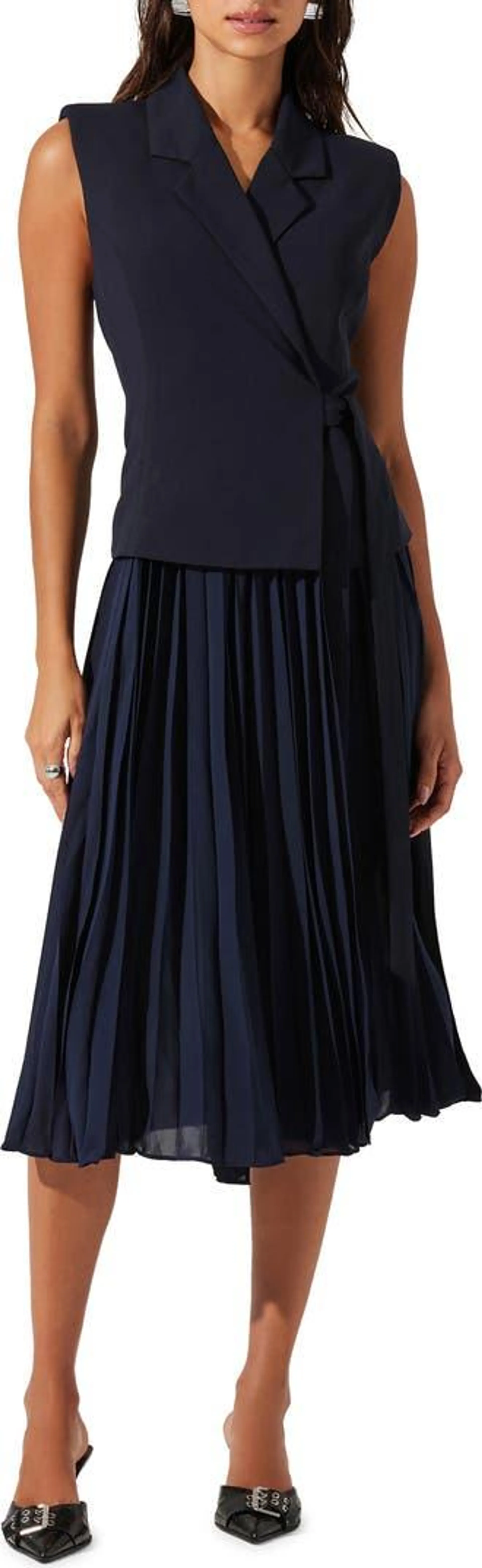 Sleeveless Accordion Pleat Midi Dress